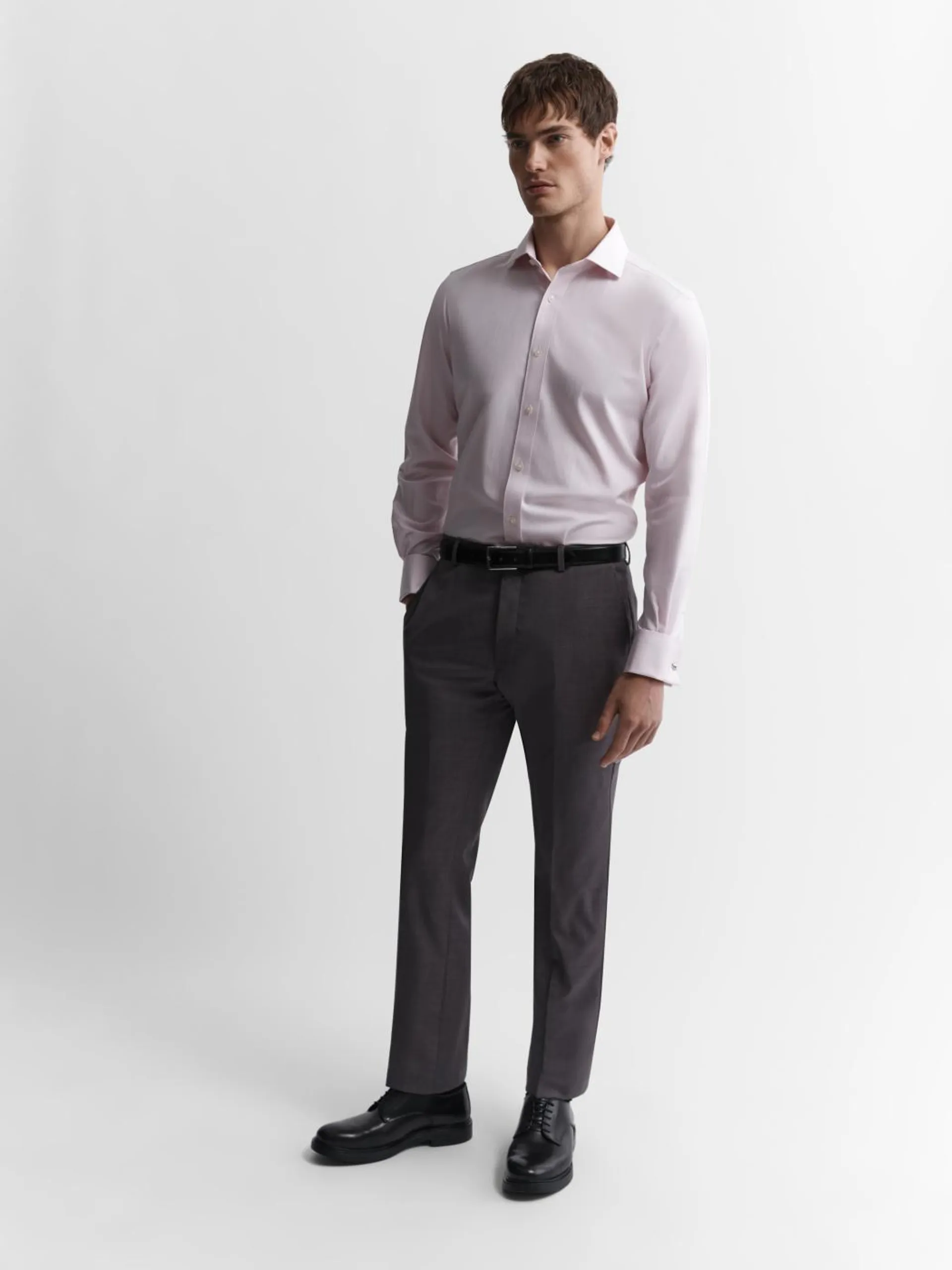 Non-Iron Slim fit Double Cuff Light Pink Twill Shirt