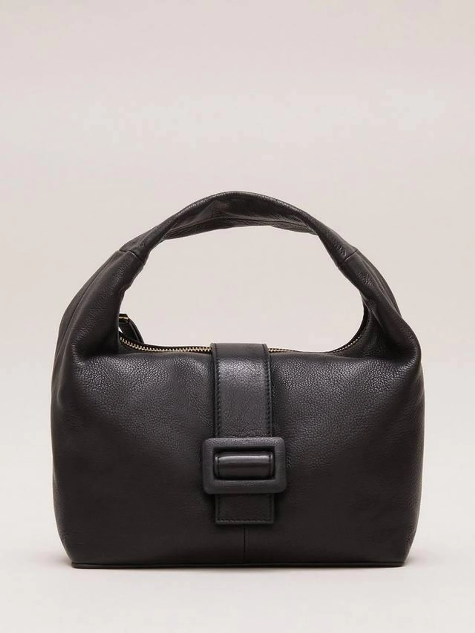 Mini Buckle Leather Bag, Black