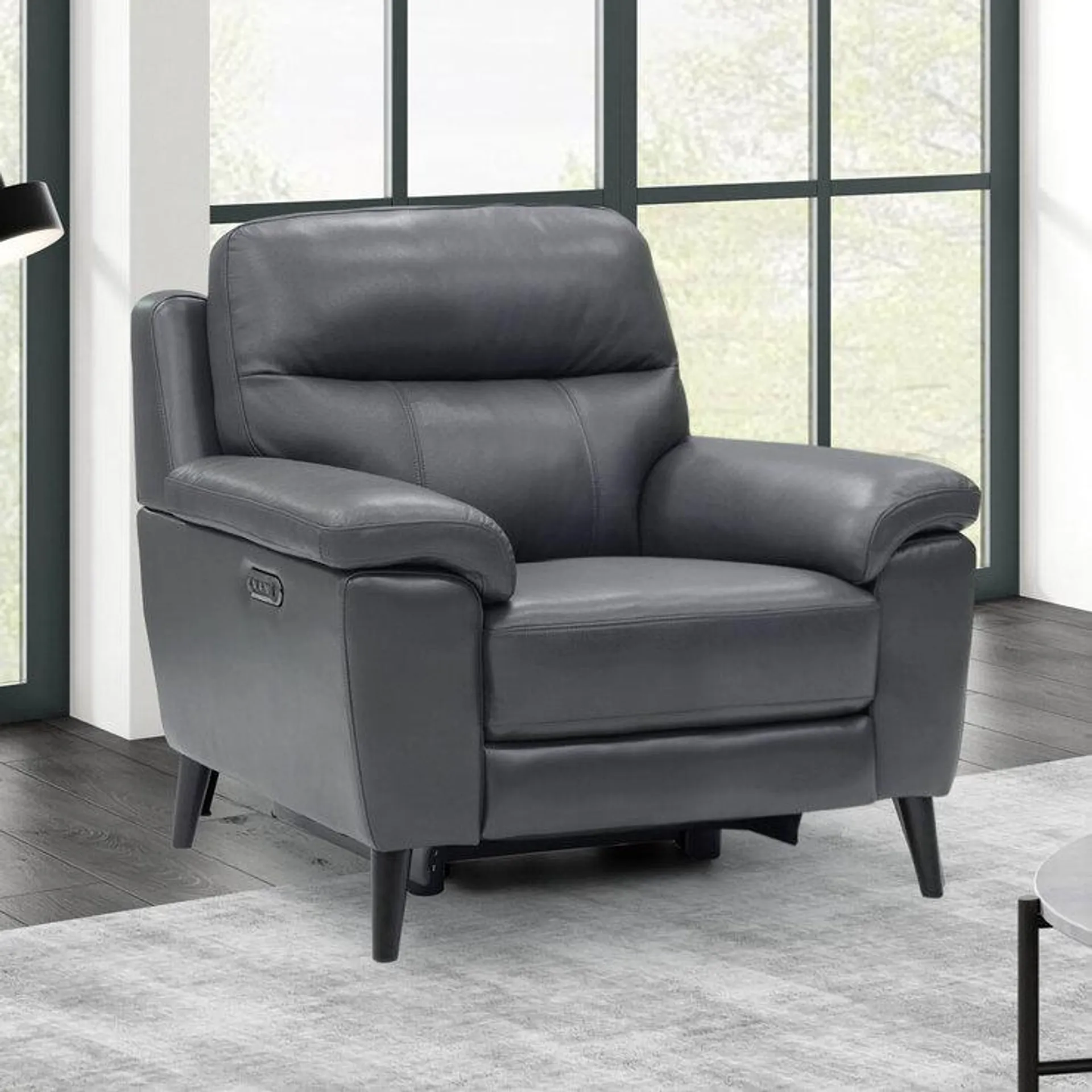 Grace Dark Grey Leather Power Reclining Armchair