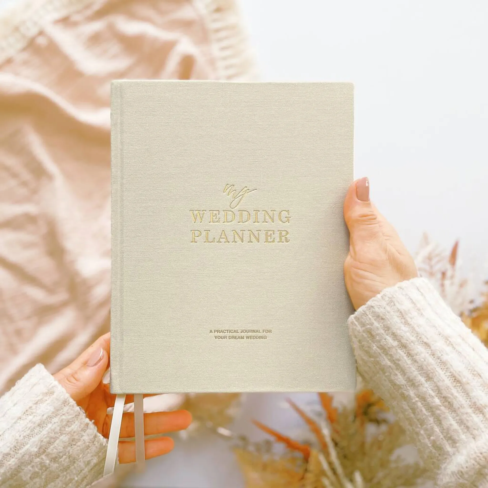 Ivory Cotton Cloth Wedding Planner Book
