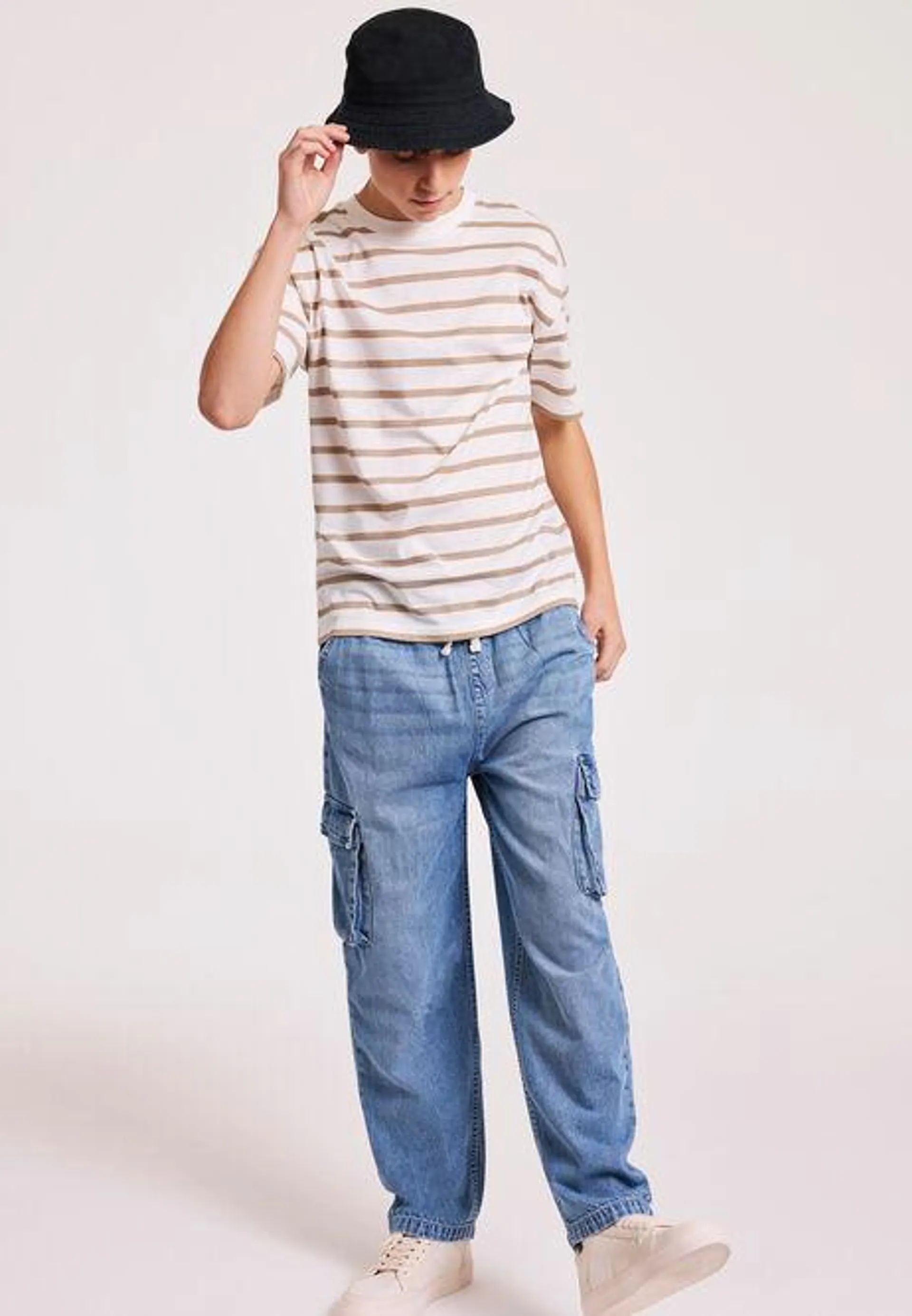 Older Boy Light Blue Denim Wide Leg Cargo Jeans