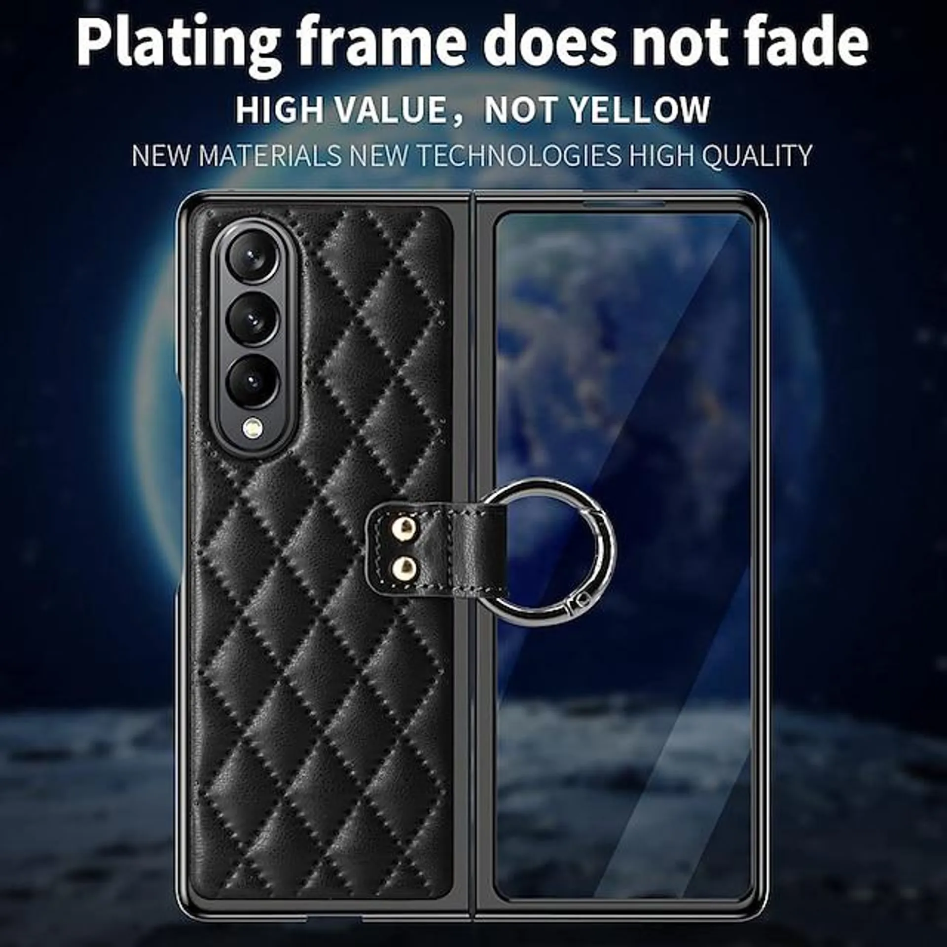 Phone Case For Samsung Galaxy Z Flip 5 Z Flip 2 Z Fold 5 Z Fold 4 Z Fold 3 Z Fold 2 Back Cover Leather Magnetic Flip Case with Ring Solid Colored Geometric Pattern TPU Metal PU Leather