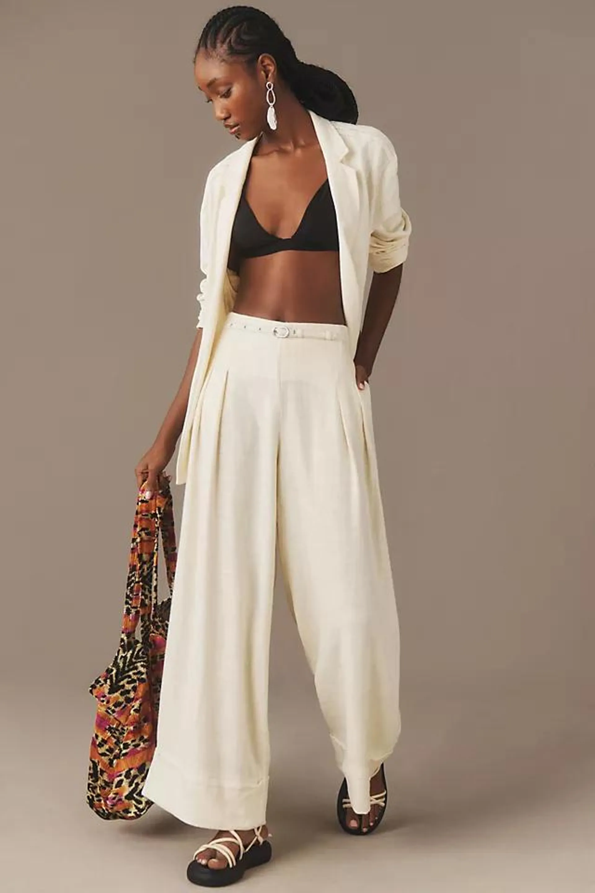 By Anthropologie Linen-Blend City Beach Trousers