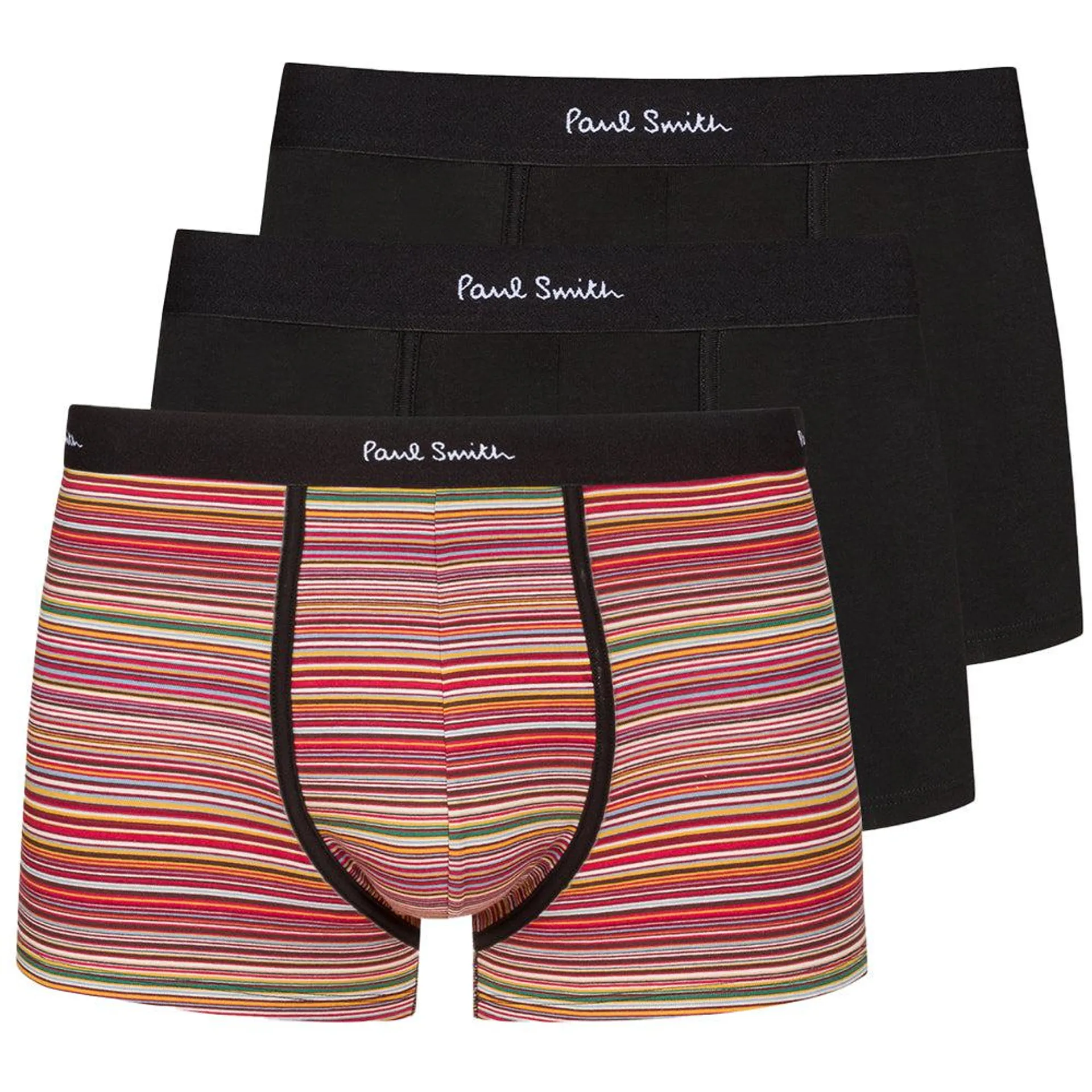 3-Pack Signature Stripe & Solid Boxer Trunks, Black/multi