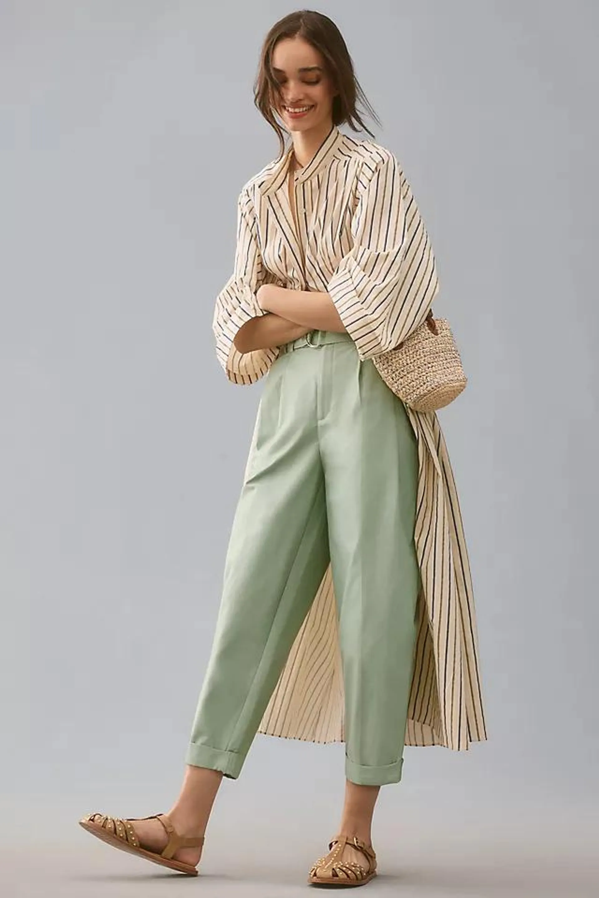 Maeve Belted Tapered Cropped Trousers