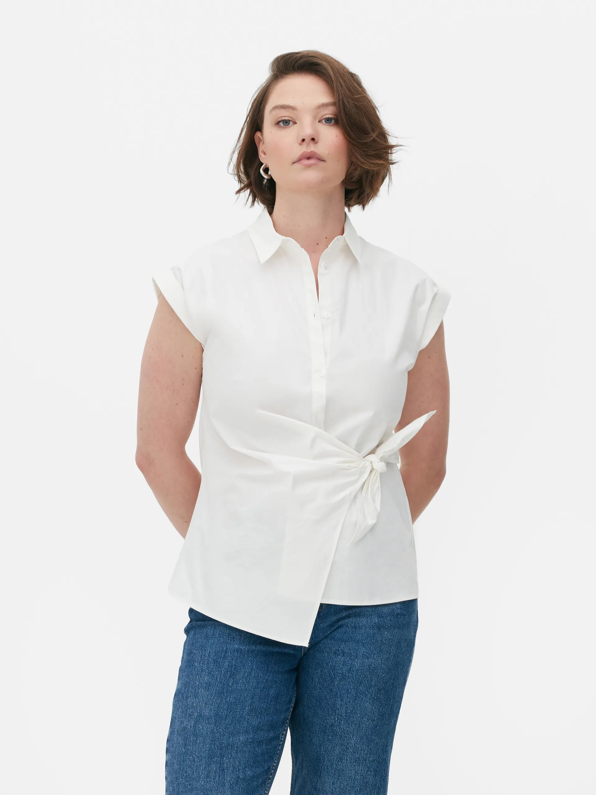 Tie Front Cap Sleeve Shirt