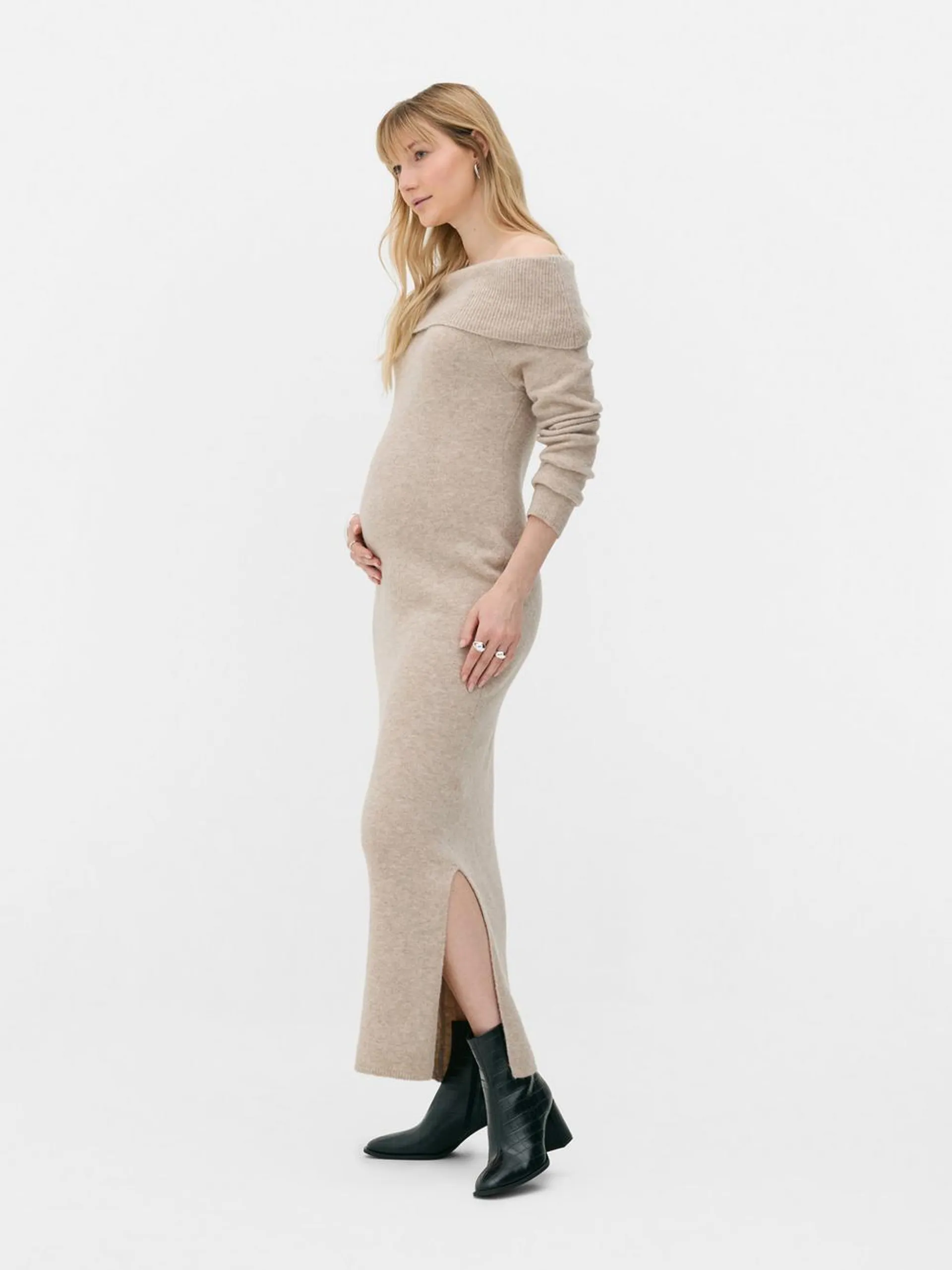 Maternity Knitted Bardot Midi Dress