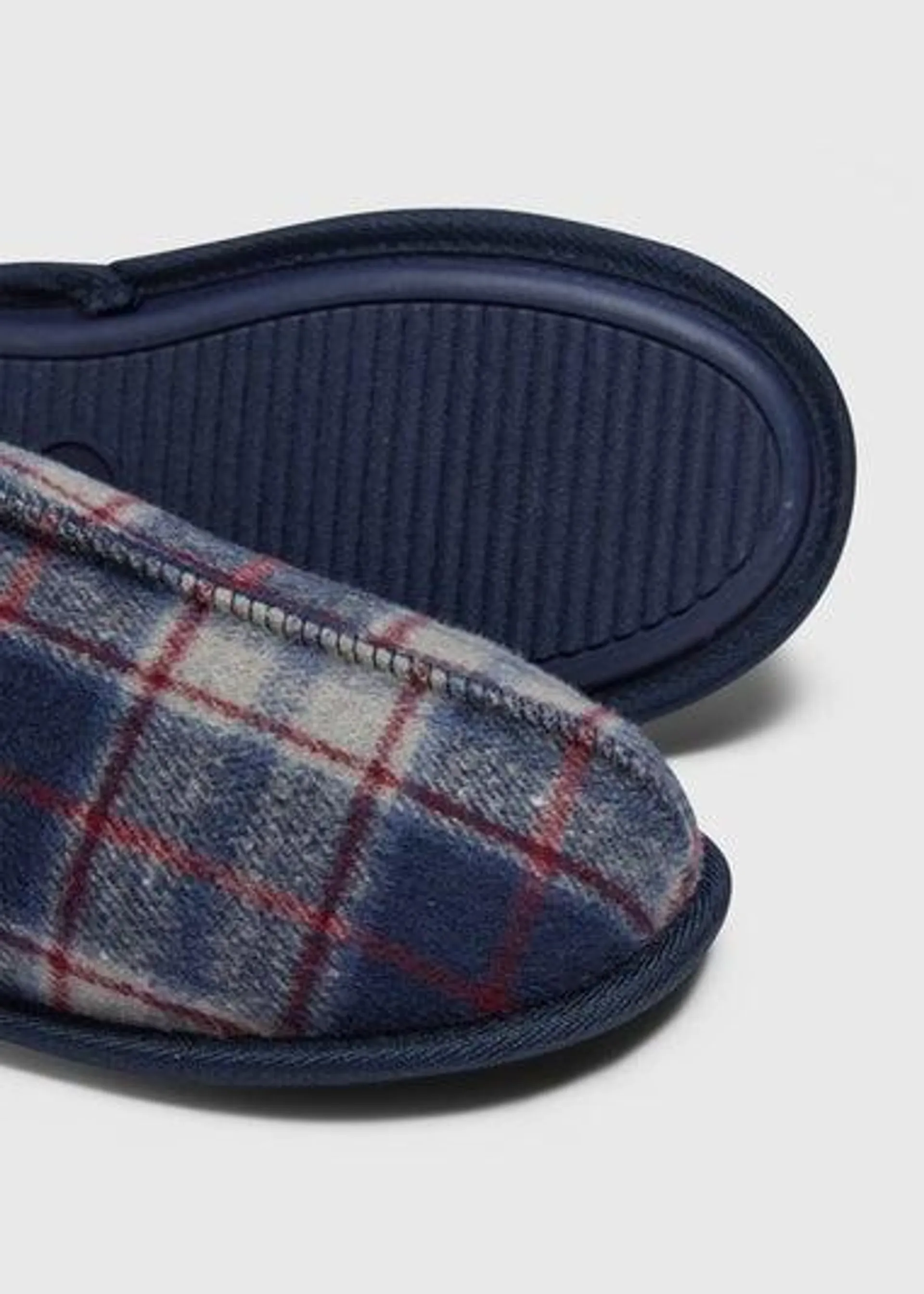 Navy Check Mule Slippers