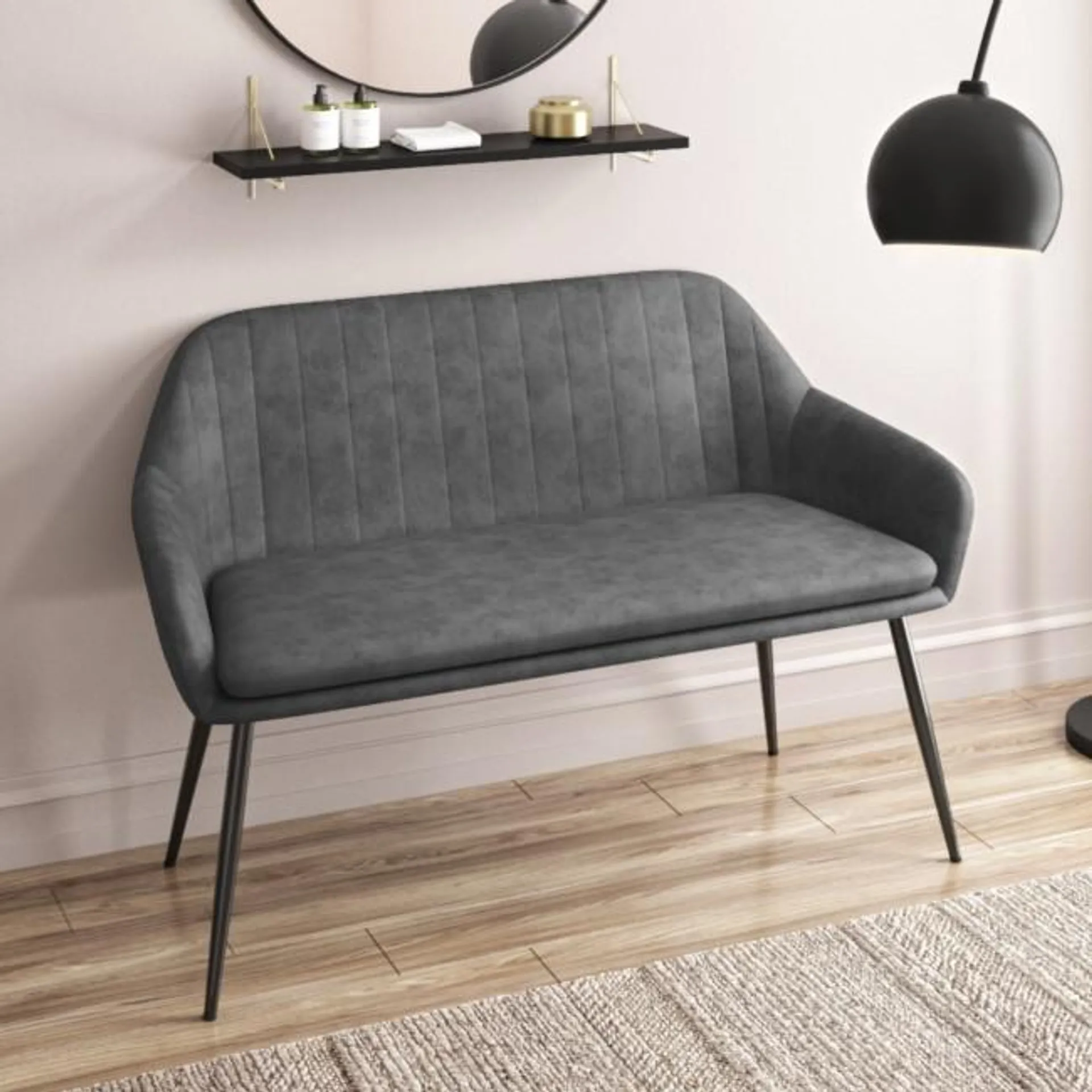Grey Faux Leather Hallway Bench with Back - Seats 2 - Logan