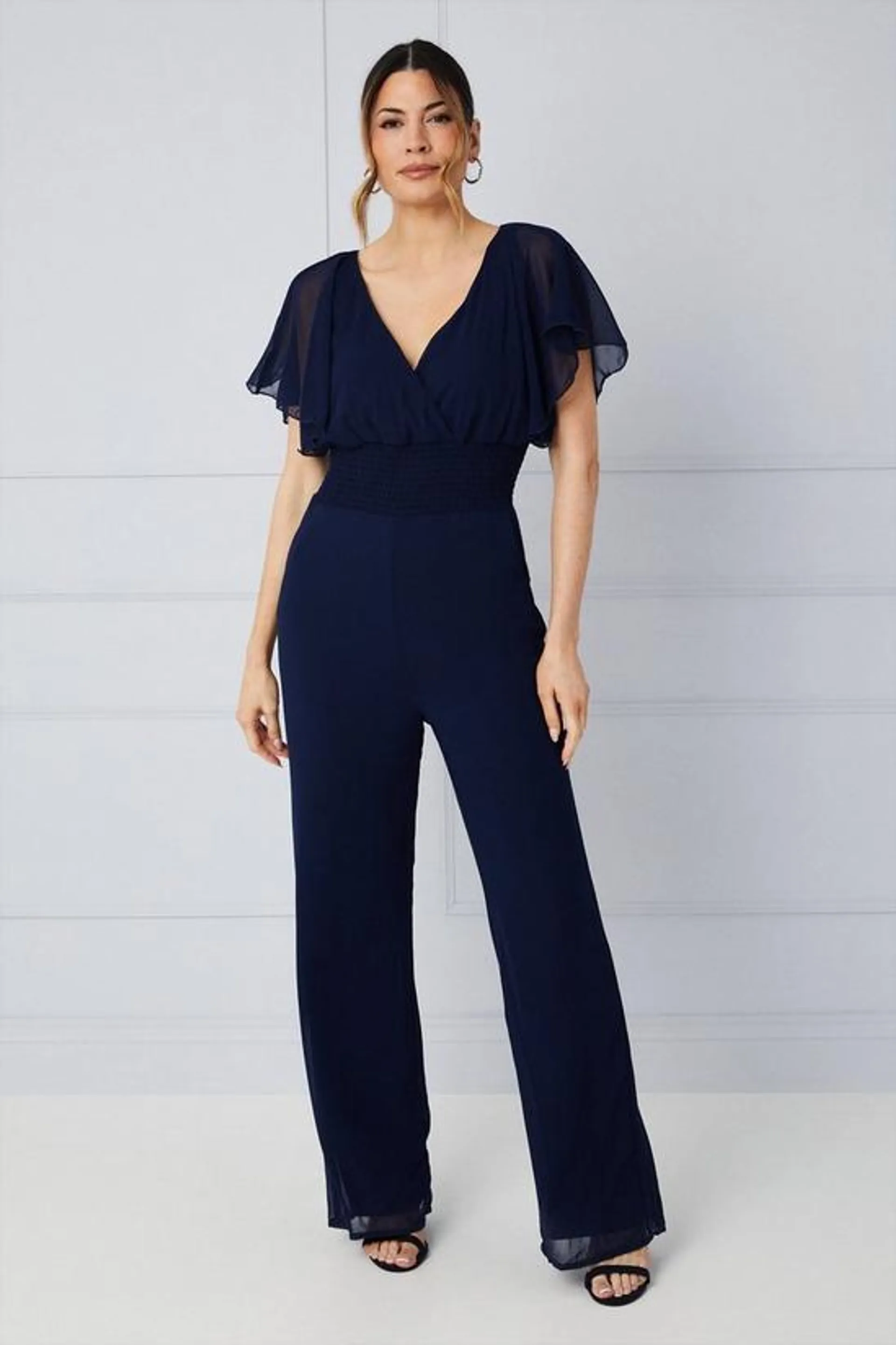 Shirred Waist Angel Sleeve Jumpsuit