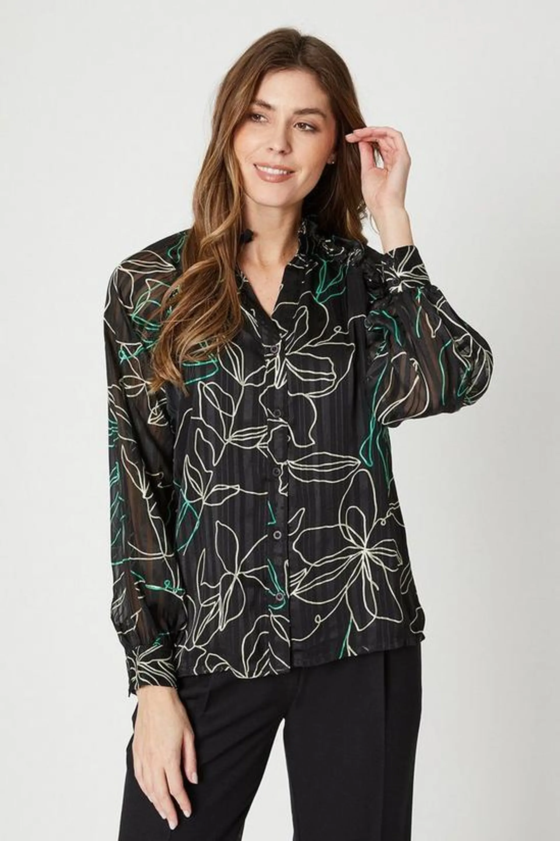 Floral Print Satin Stripe Woven Top