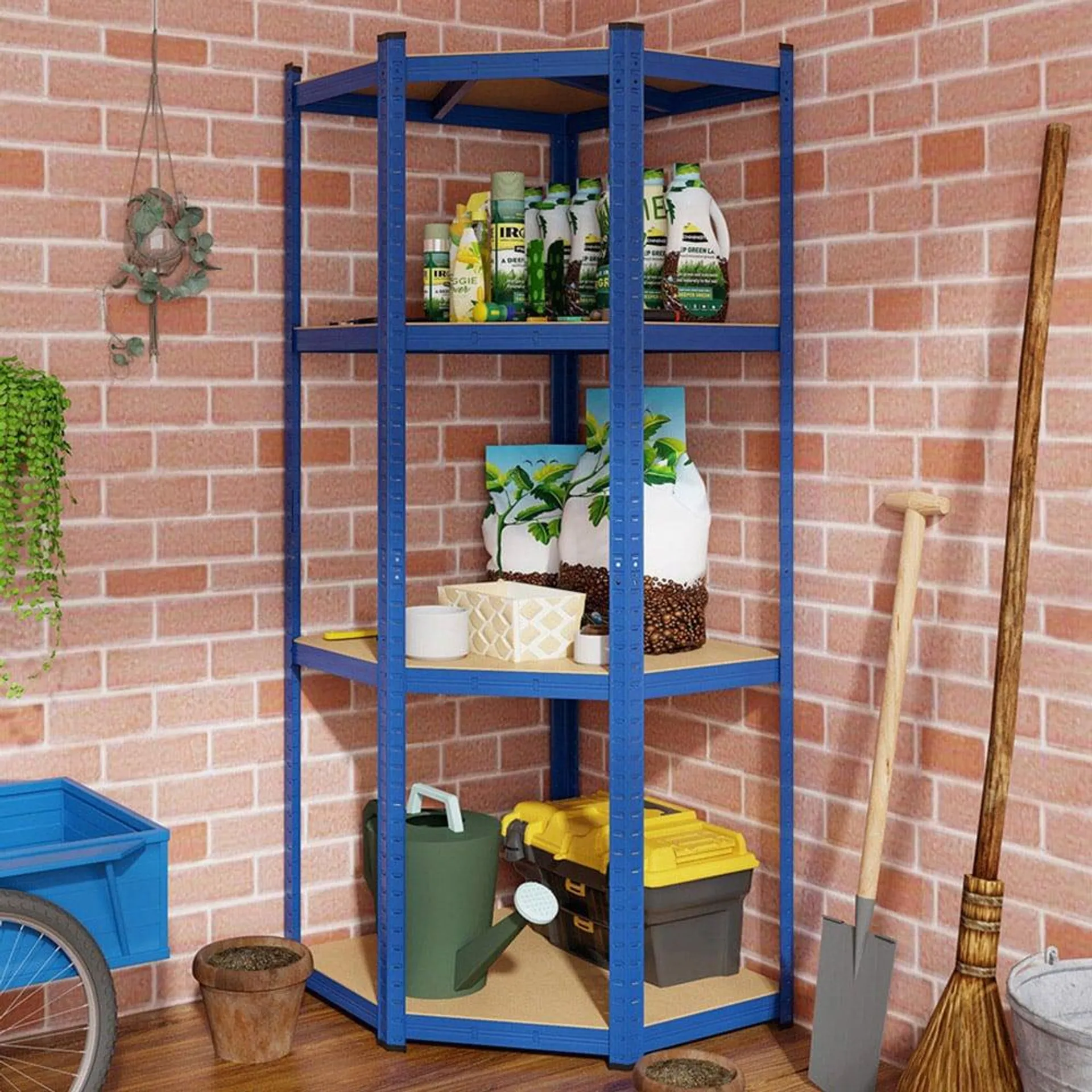 Costway 4 Shelf Blue Corner Shelving Unit