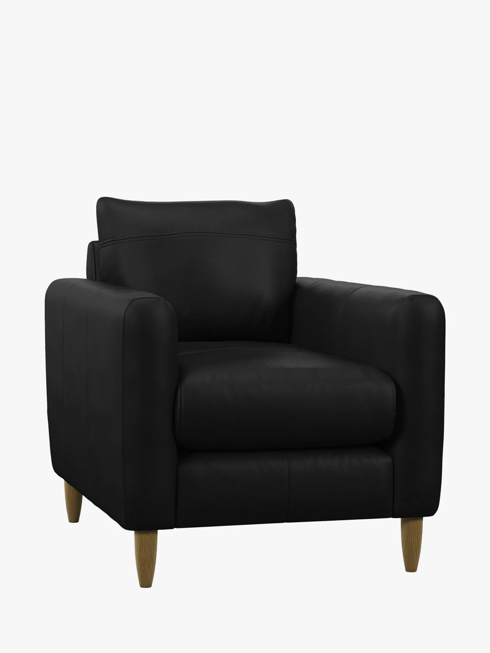 John Lewis Bailey II Leather Armchair, Light Leg, Matt Black