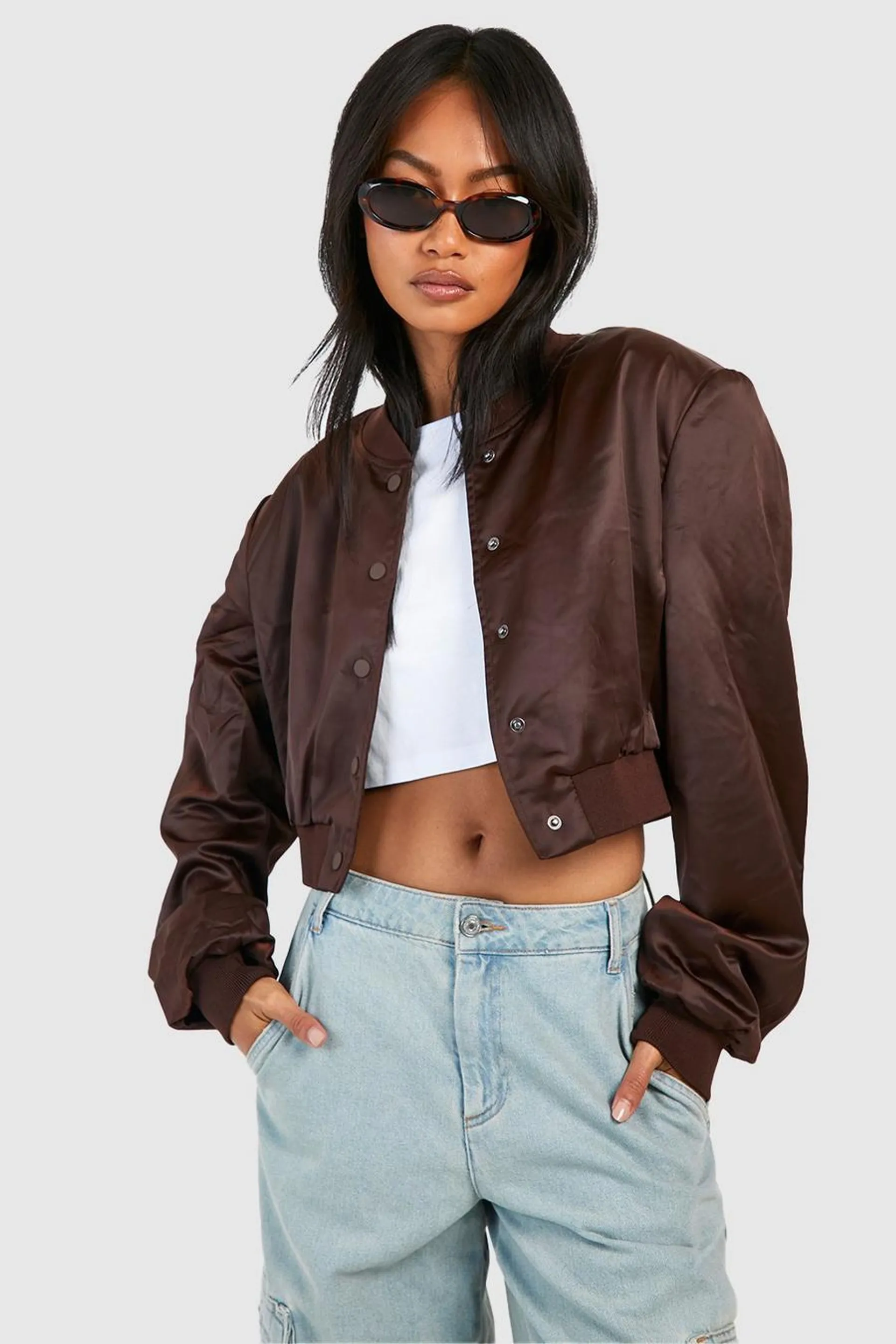 Premium Satin Shoulder Pad Bomber Jacket