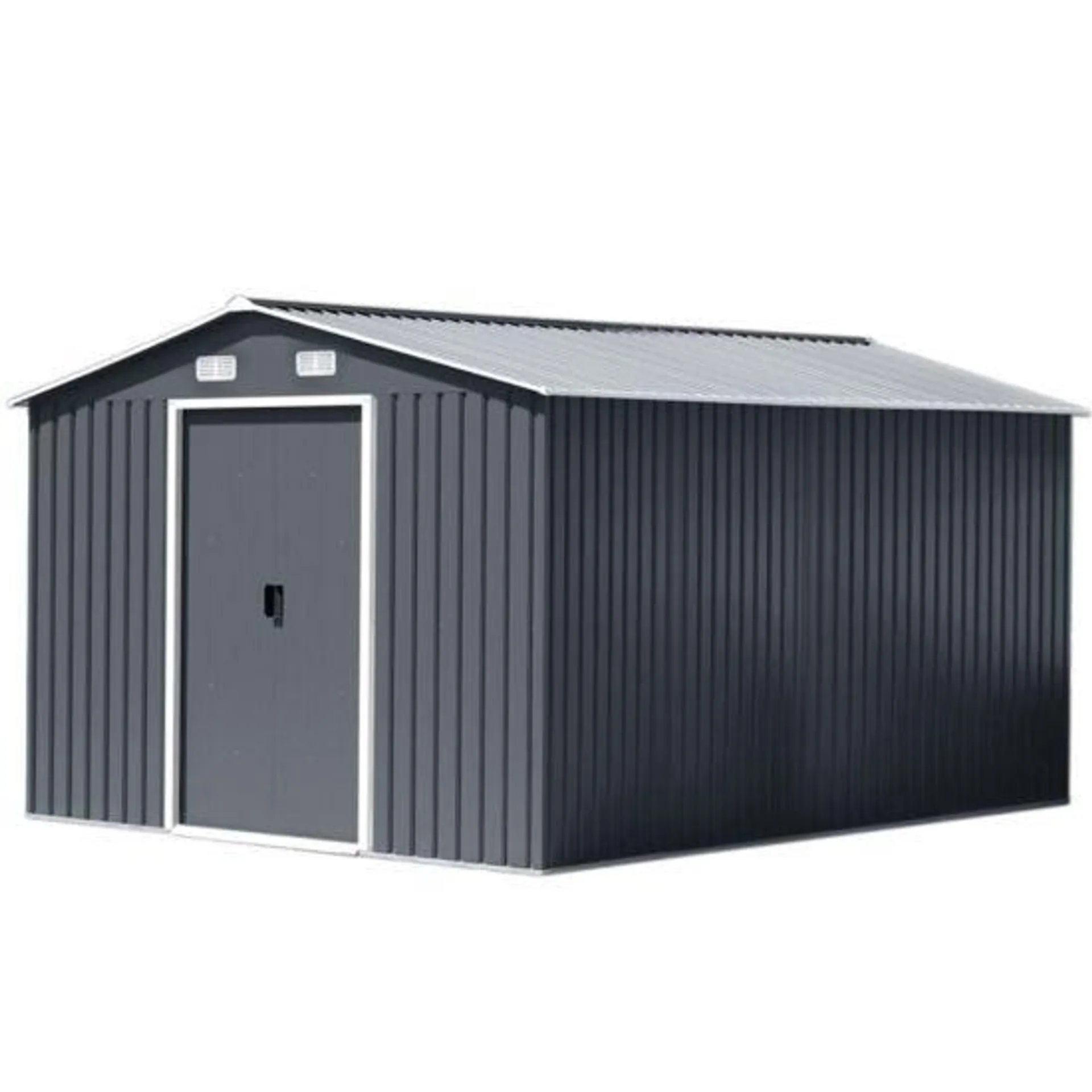 Livingandhome 12 x 10ft Metal Garden Shed w/ Foundation - Dark Grey