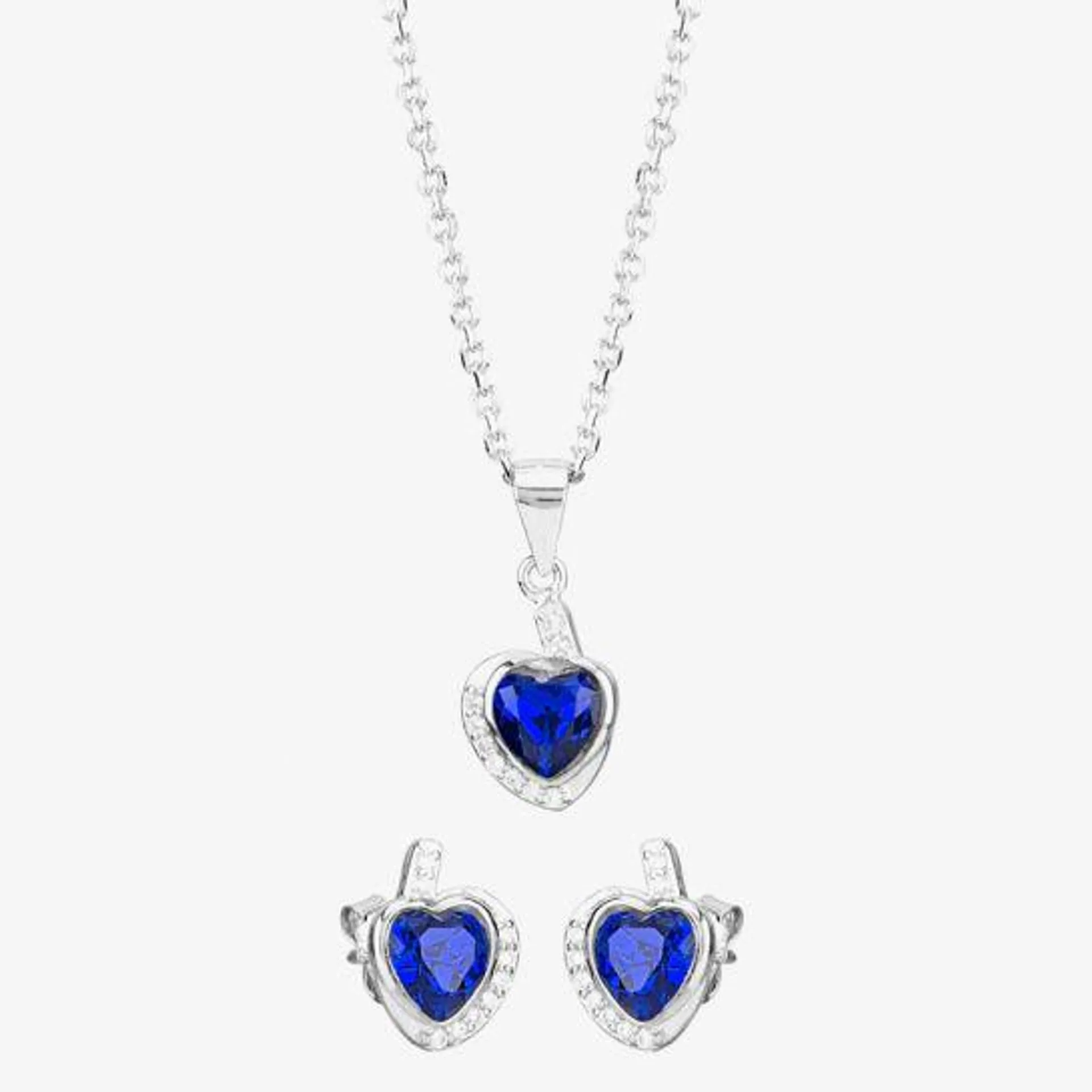 Silver Blue Cubic Zirconia Wrapped Heart Pendant and Earring Set E614598+E614598-P