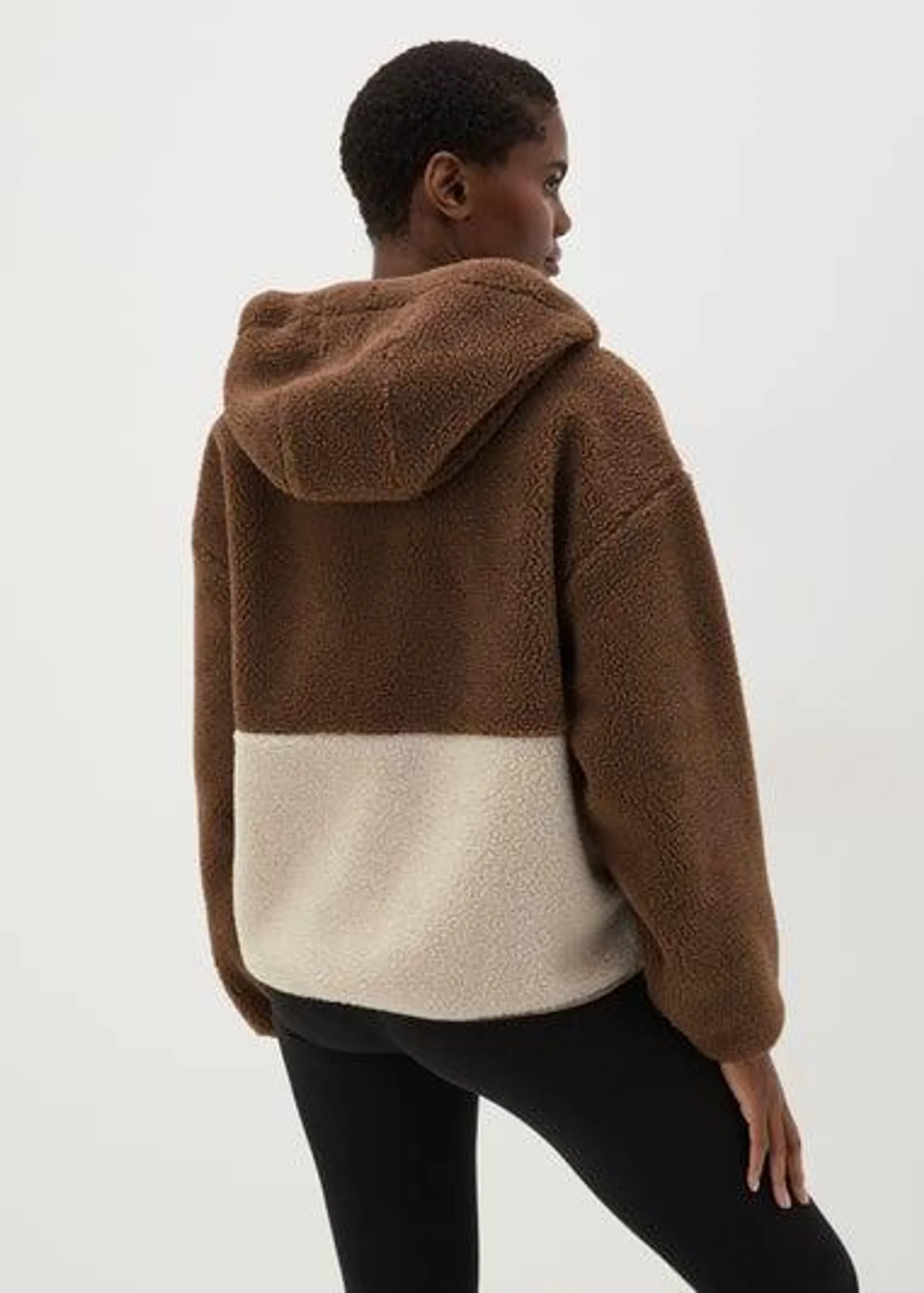 Brown Colour Block Borg Jacket