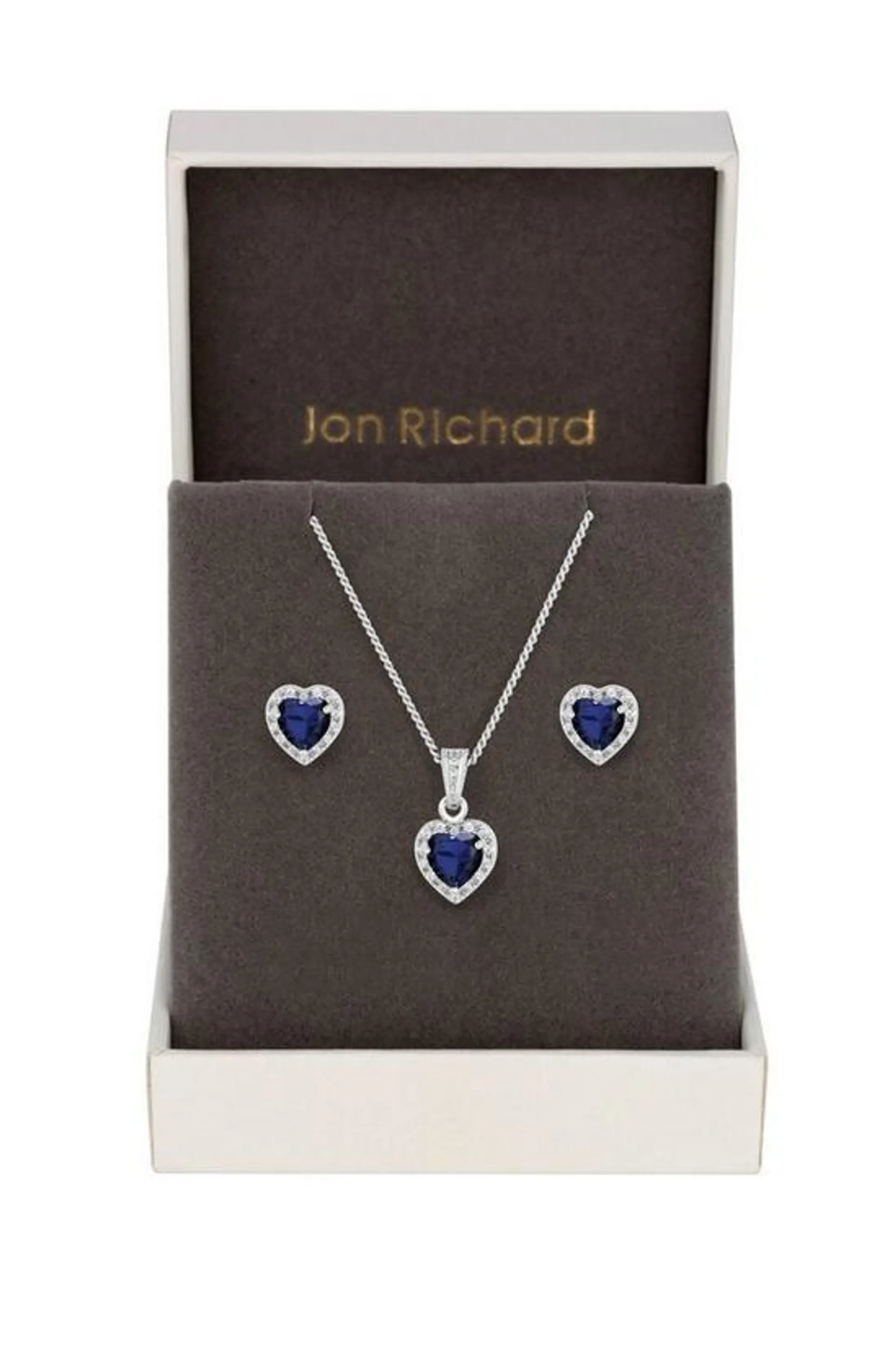 Rhodium Plated Blue Cubic Zirconia Heart Set - Gift Boxed