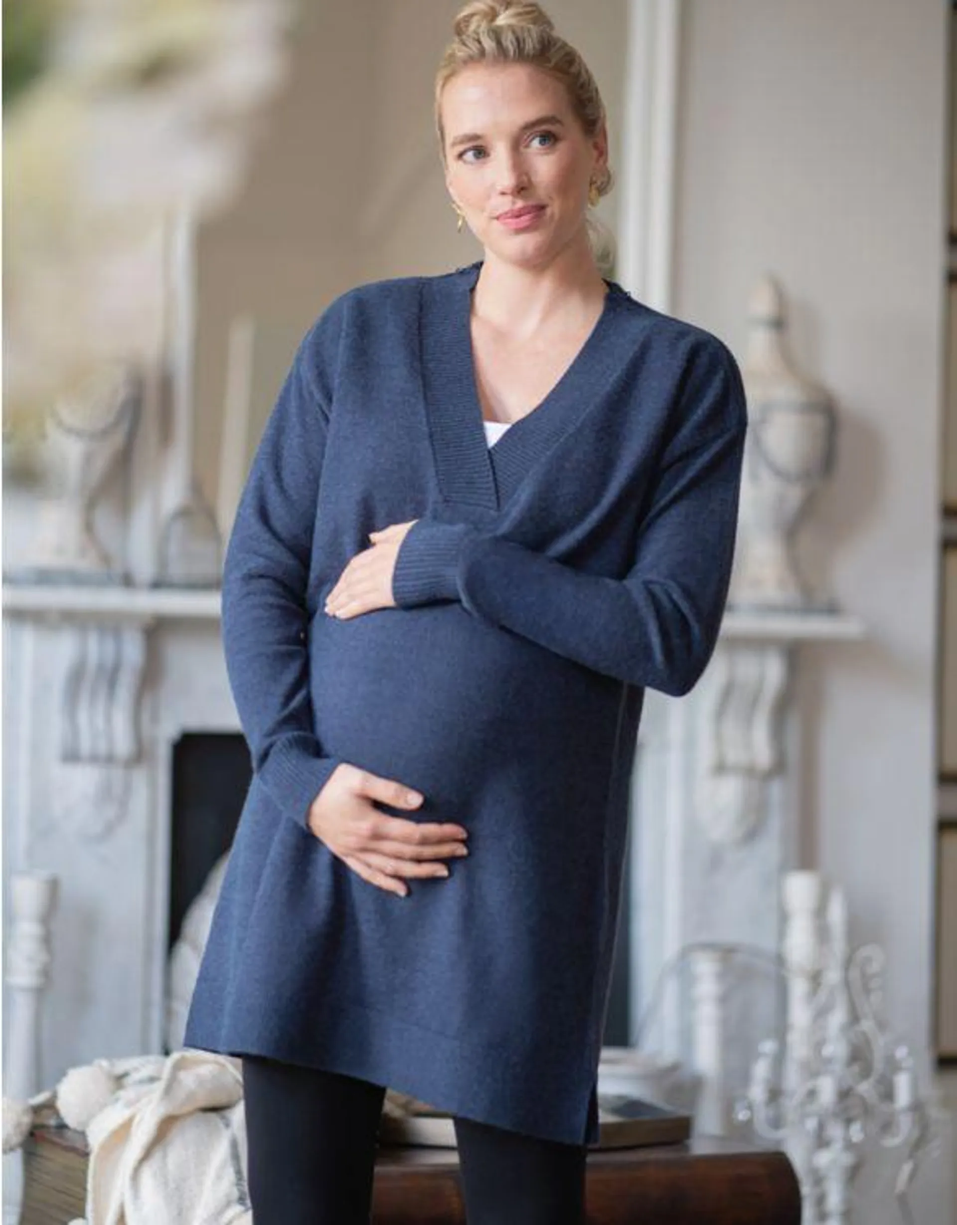 Knitted Navy Maternity & Nursing Tunic