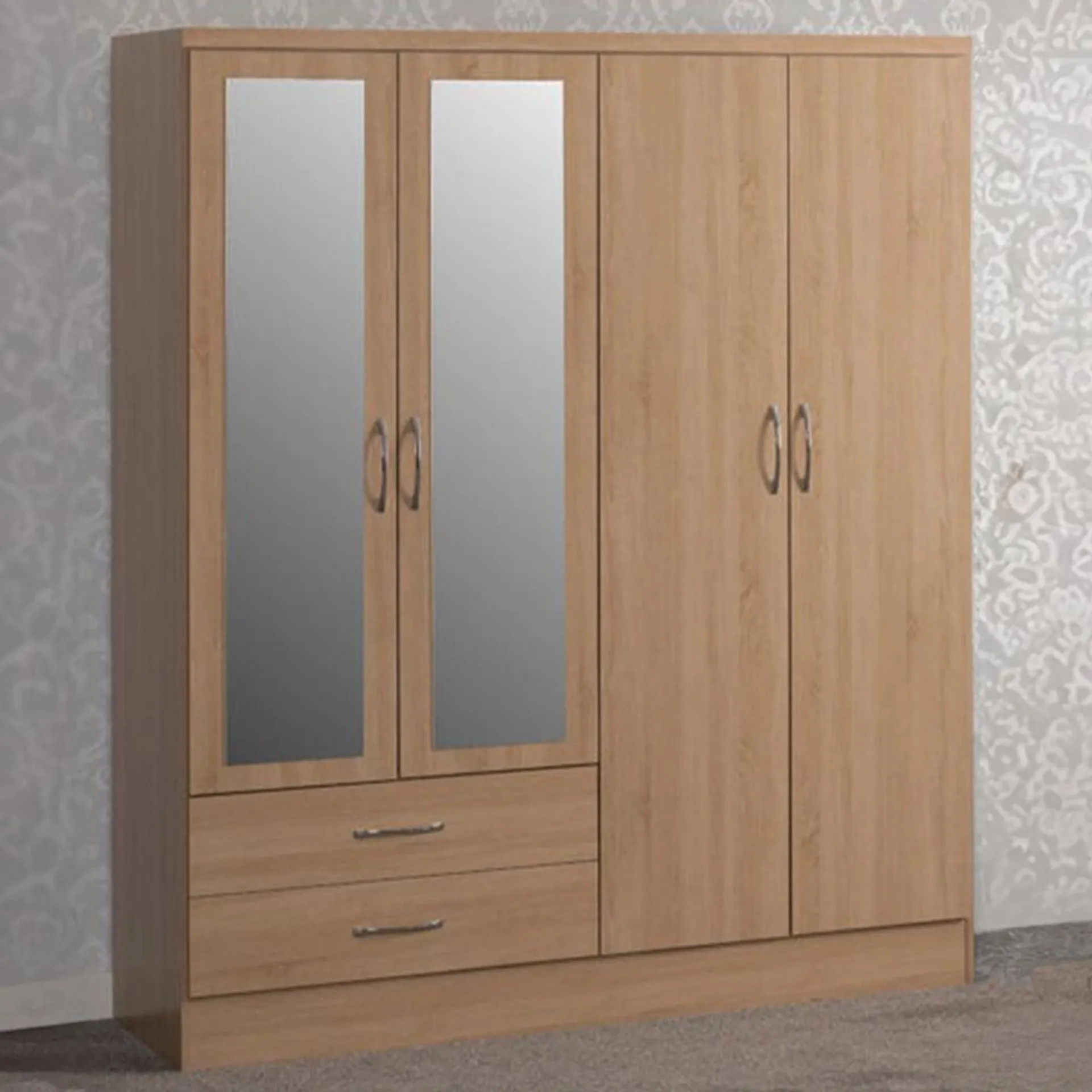 Seconique Charles 4 Door 2 Drawer Oak Effect Veneer Wardrobe