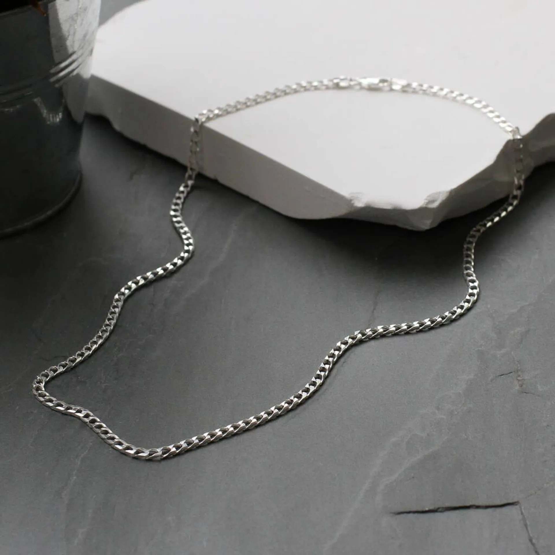 Men's Sterling Silver Flat Curb Chain Necklace