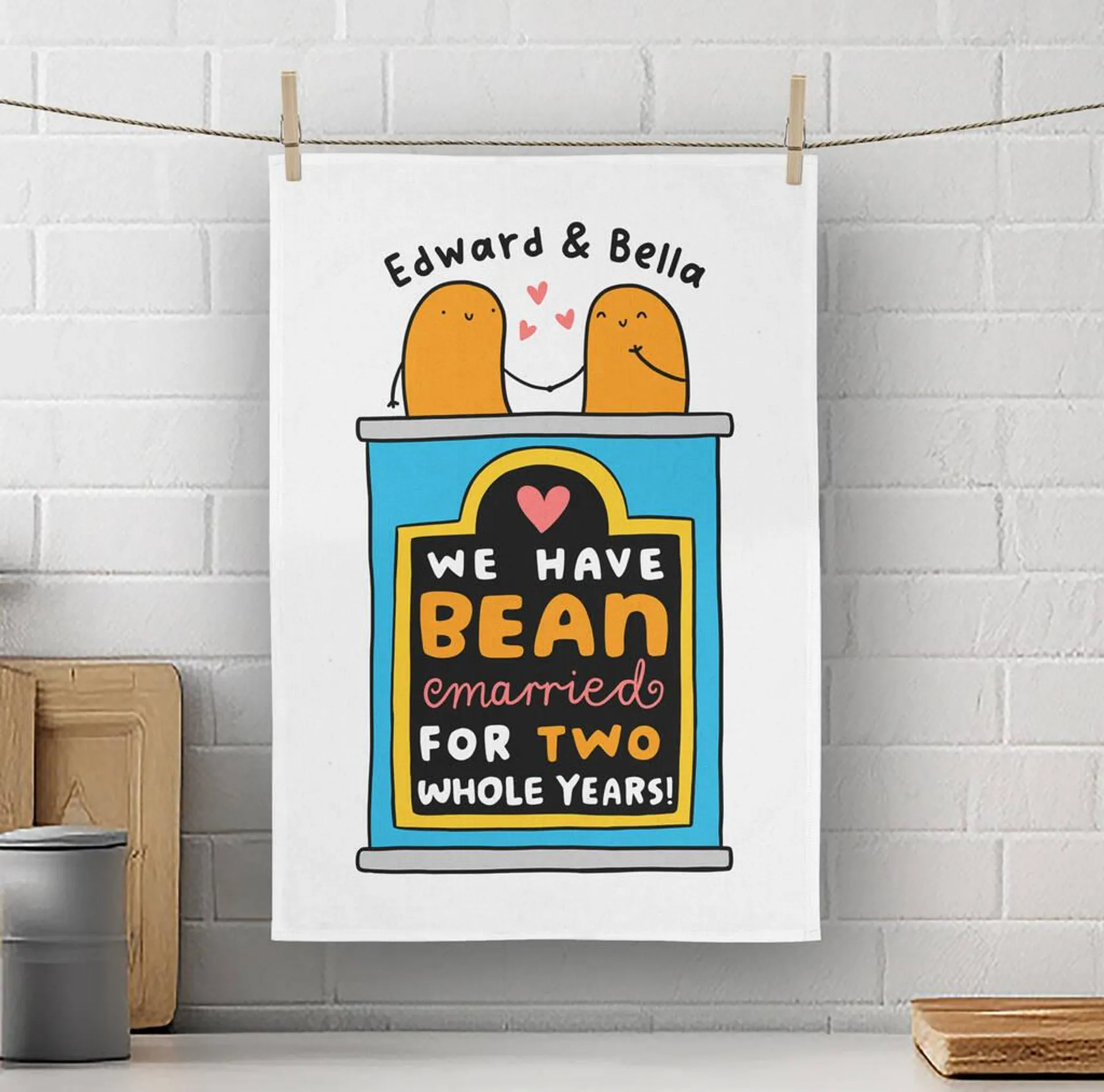 'Bean Married' Personalised 2nd Anniversary Tea Towel