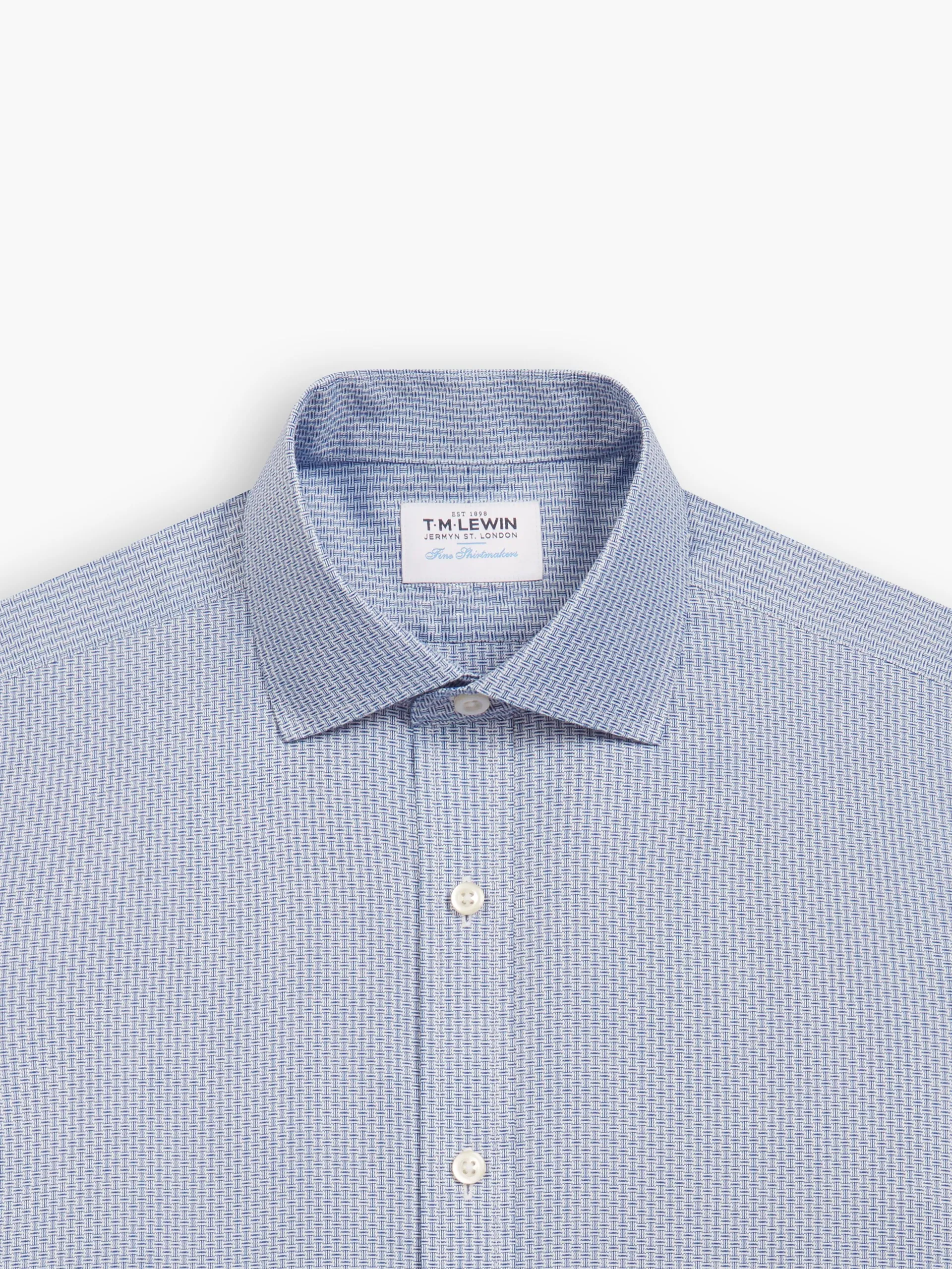 Non-Iron Navy Blue Brick Geometric Dobby Regular Fit Single Cuff Classic Collar Shirt