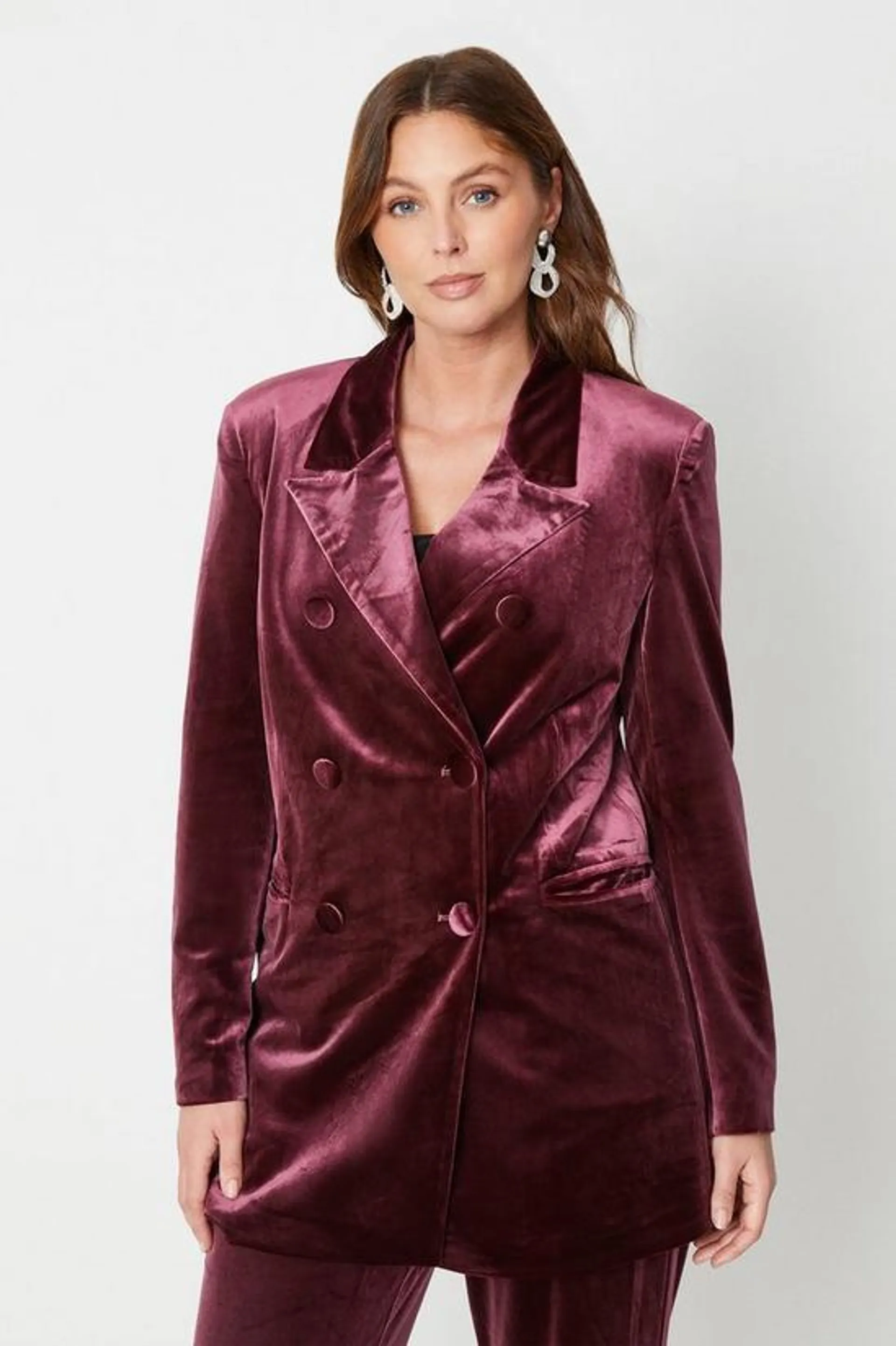 Premium Velvet Double Breasted Blazer Coat