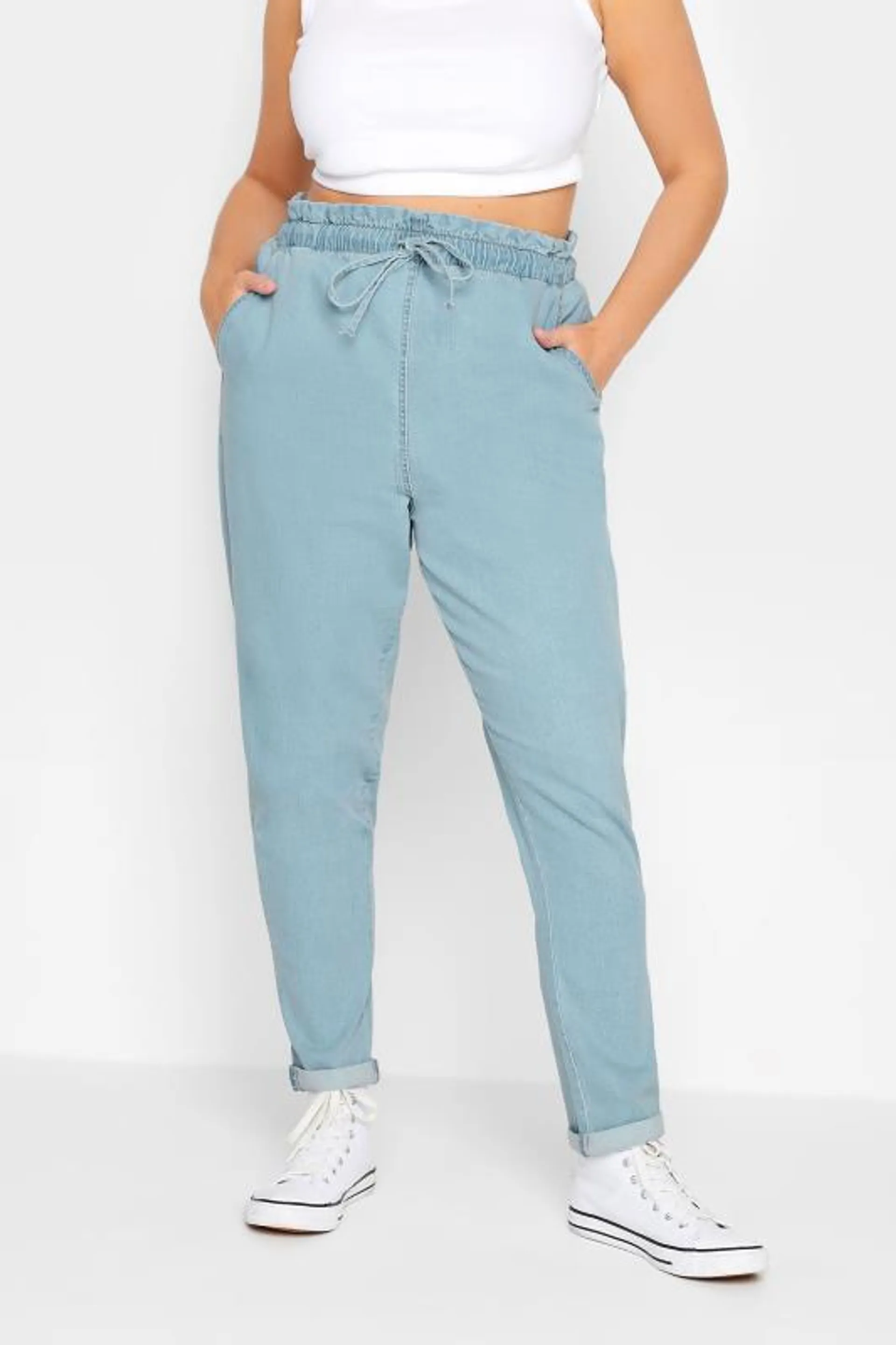 YOURS Curve Light Blue Paperbag Waist Stretch MOM Jeans