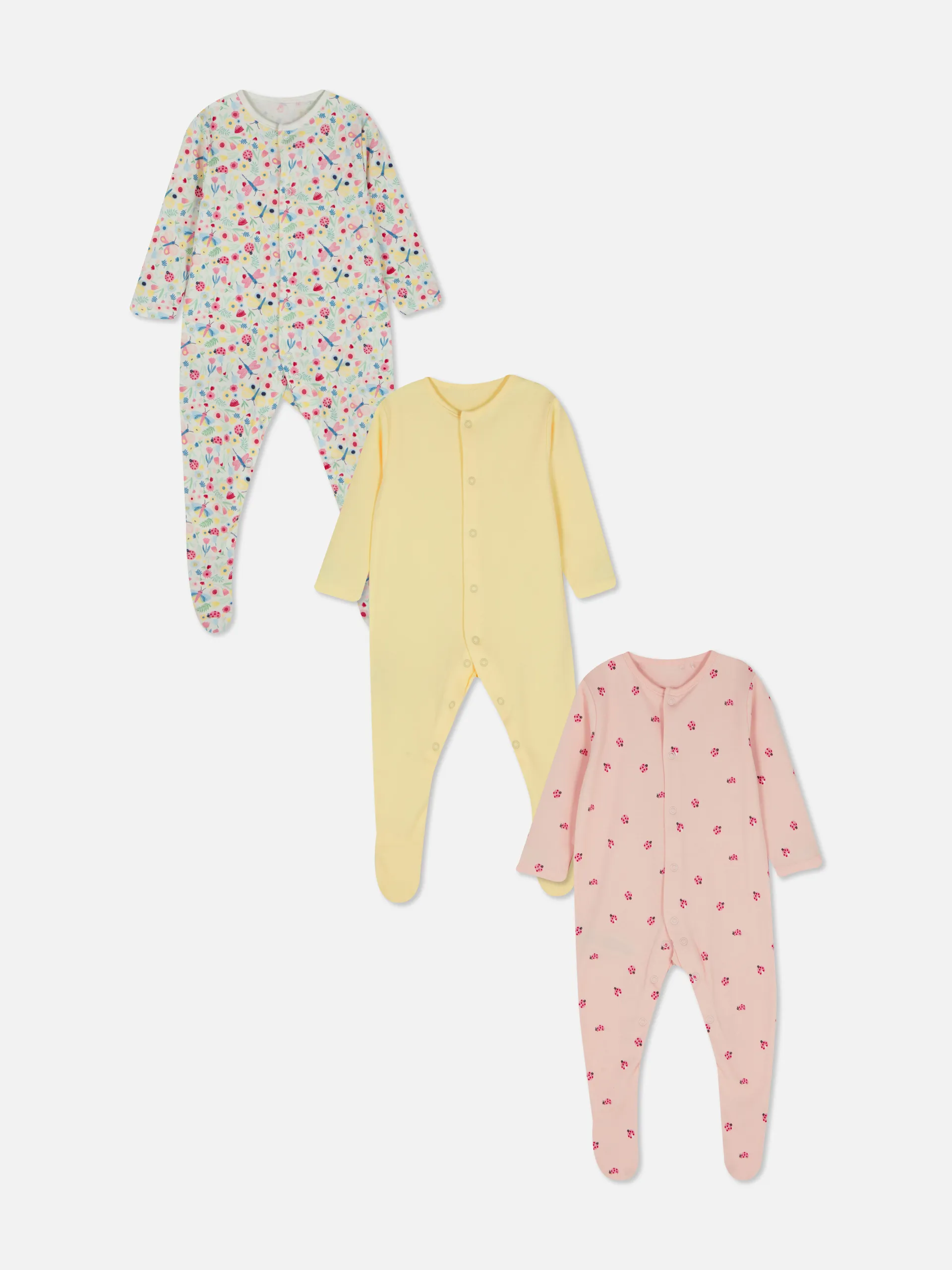 3pk Mixed Insect Print Sleepsuits