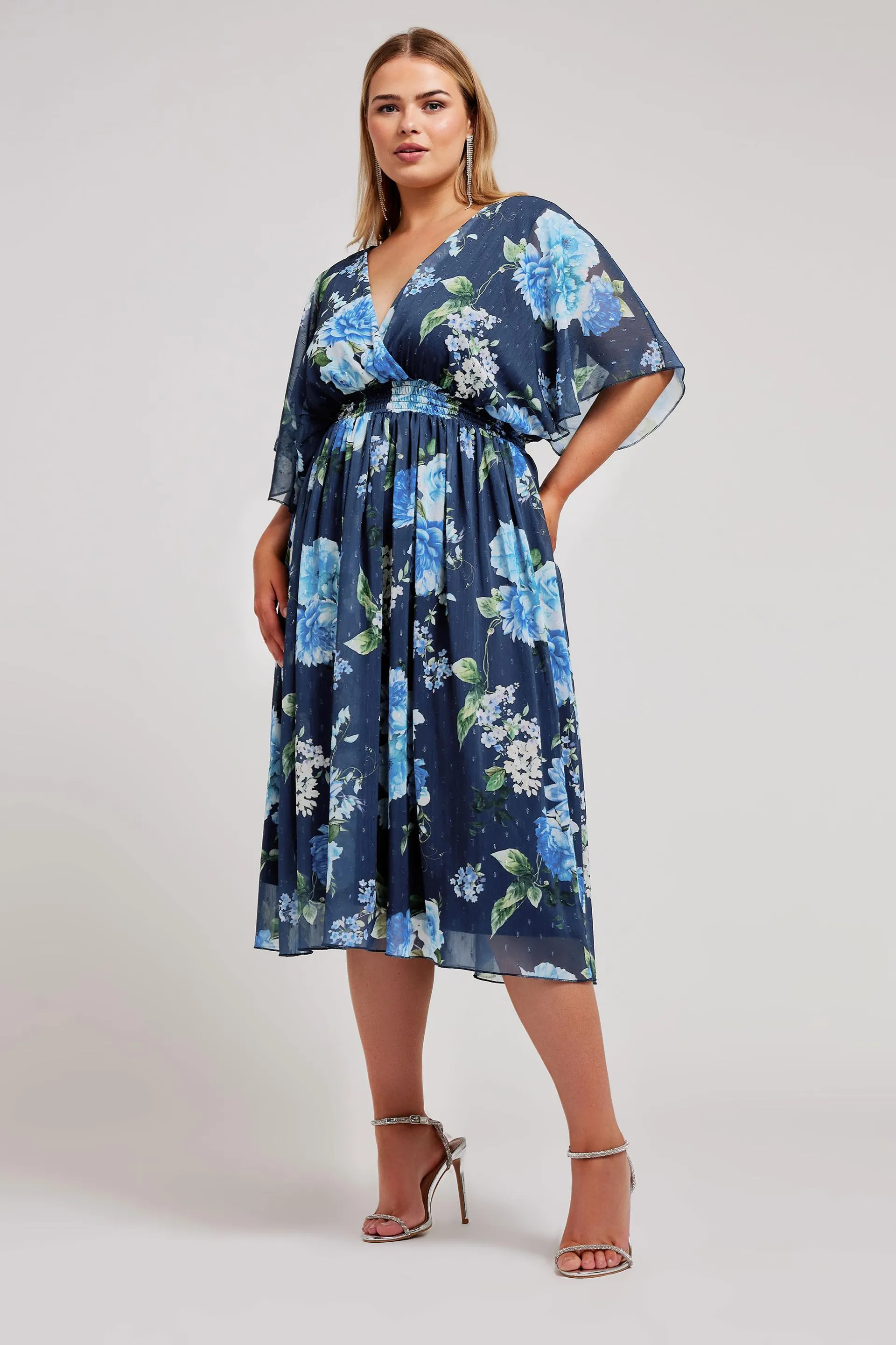 YOURS LONDON Curve Navy Blue Floral Print Wrap Midi Dress