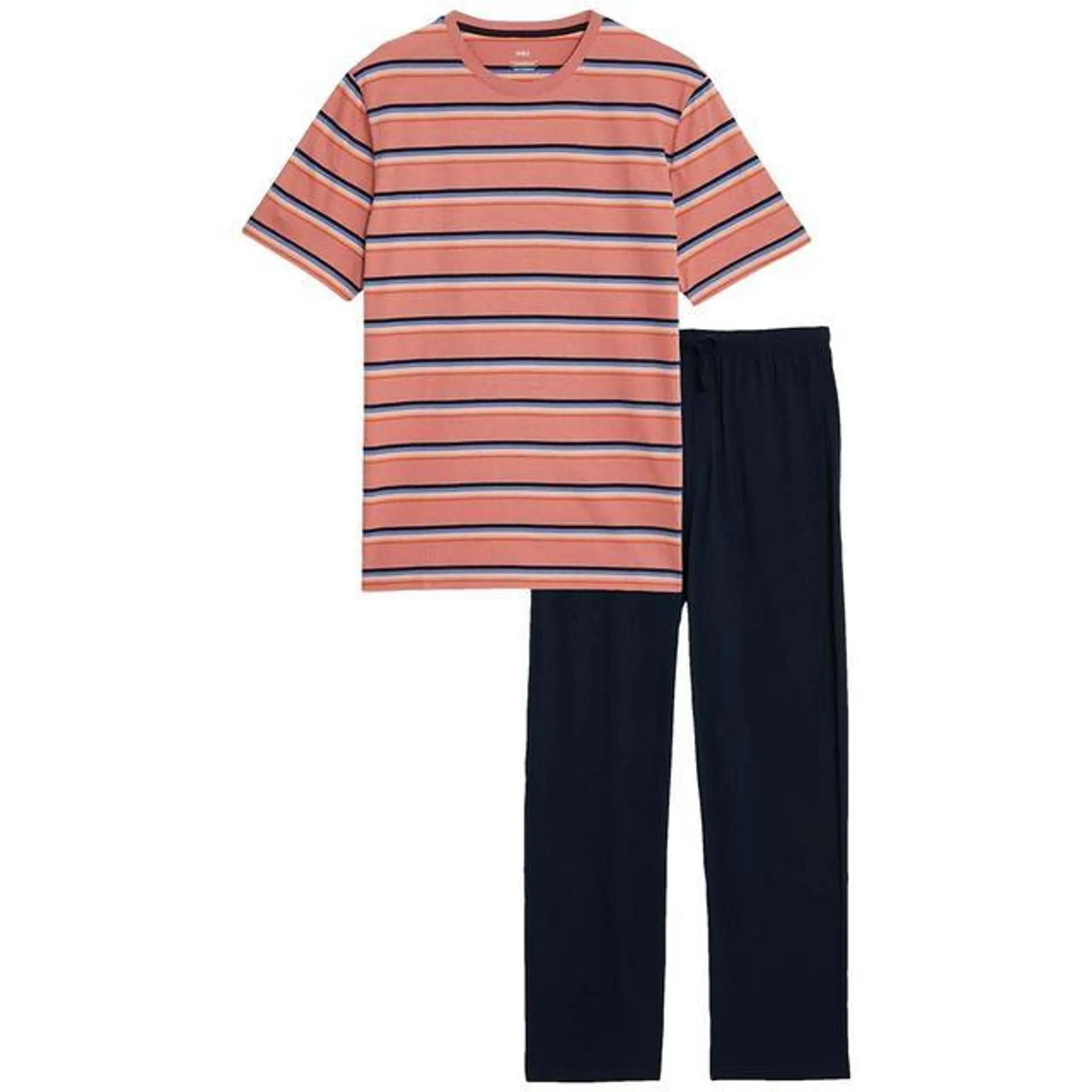 M&S Mens Rainbow Stripe Pyjama, S-XL, Terracotta