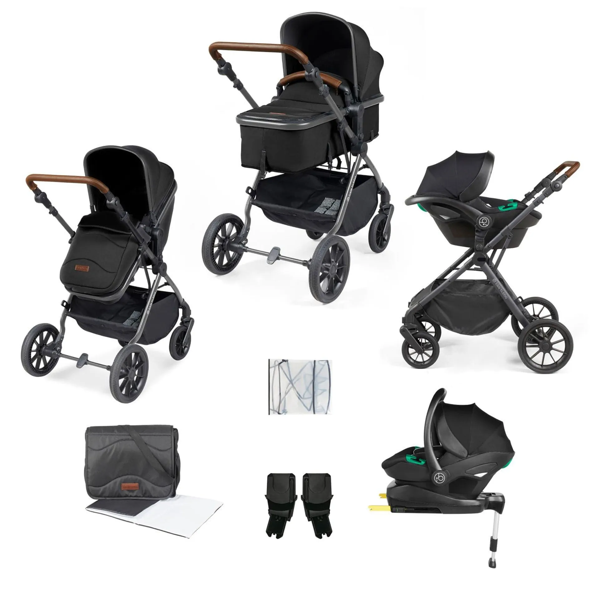 Ickle Bubba Cosmo All-in-One I-Size Travel System with Isofix Base in Black/Gun Metal