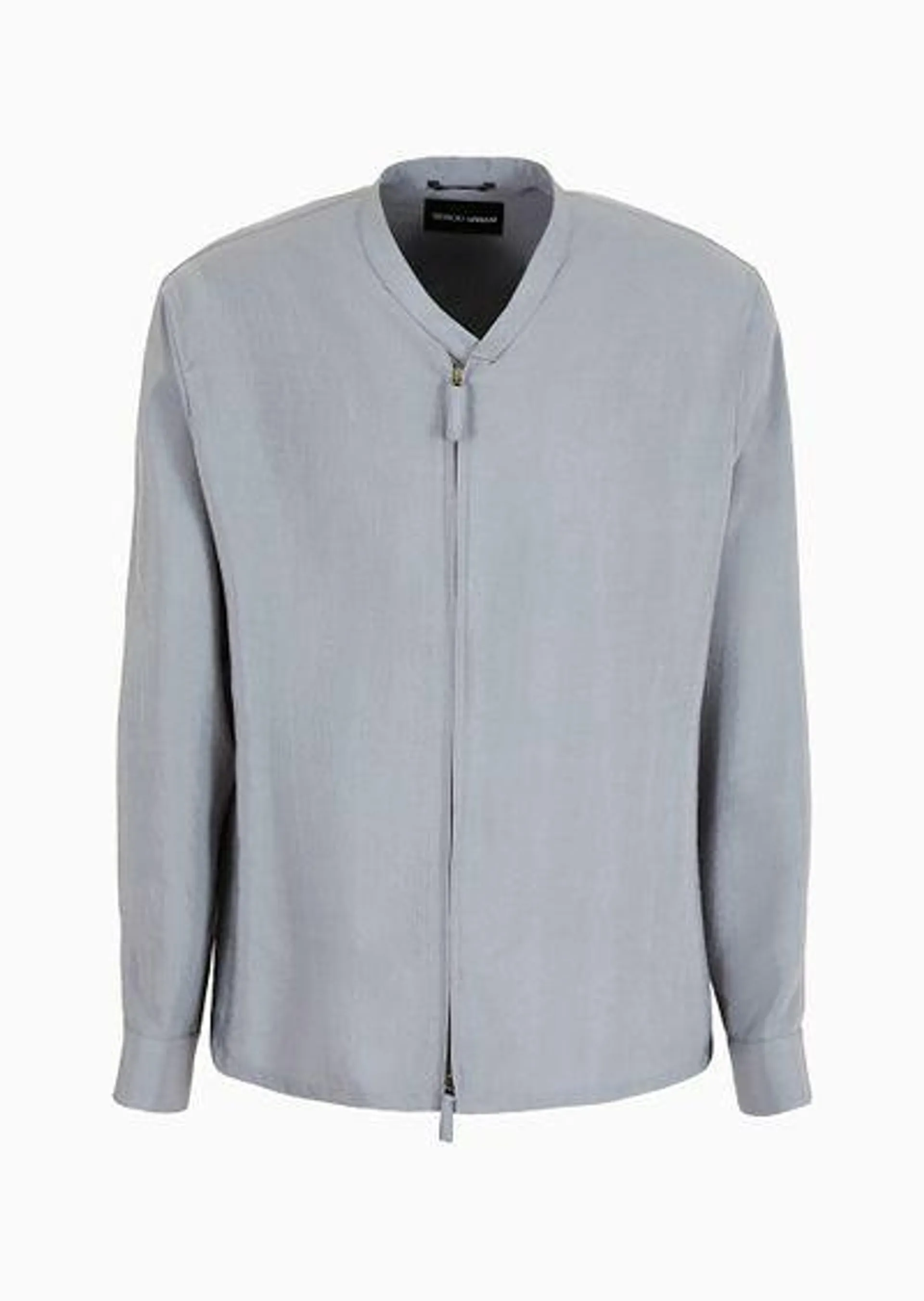 Silk-blend twill zip-up shirt