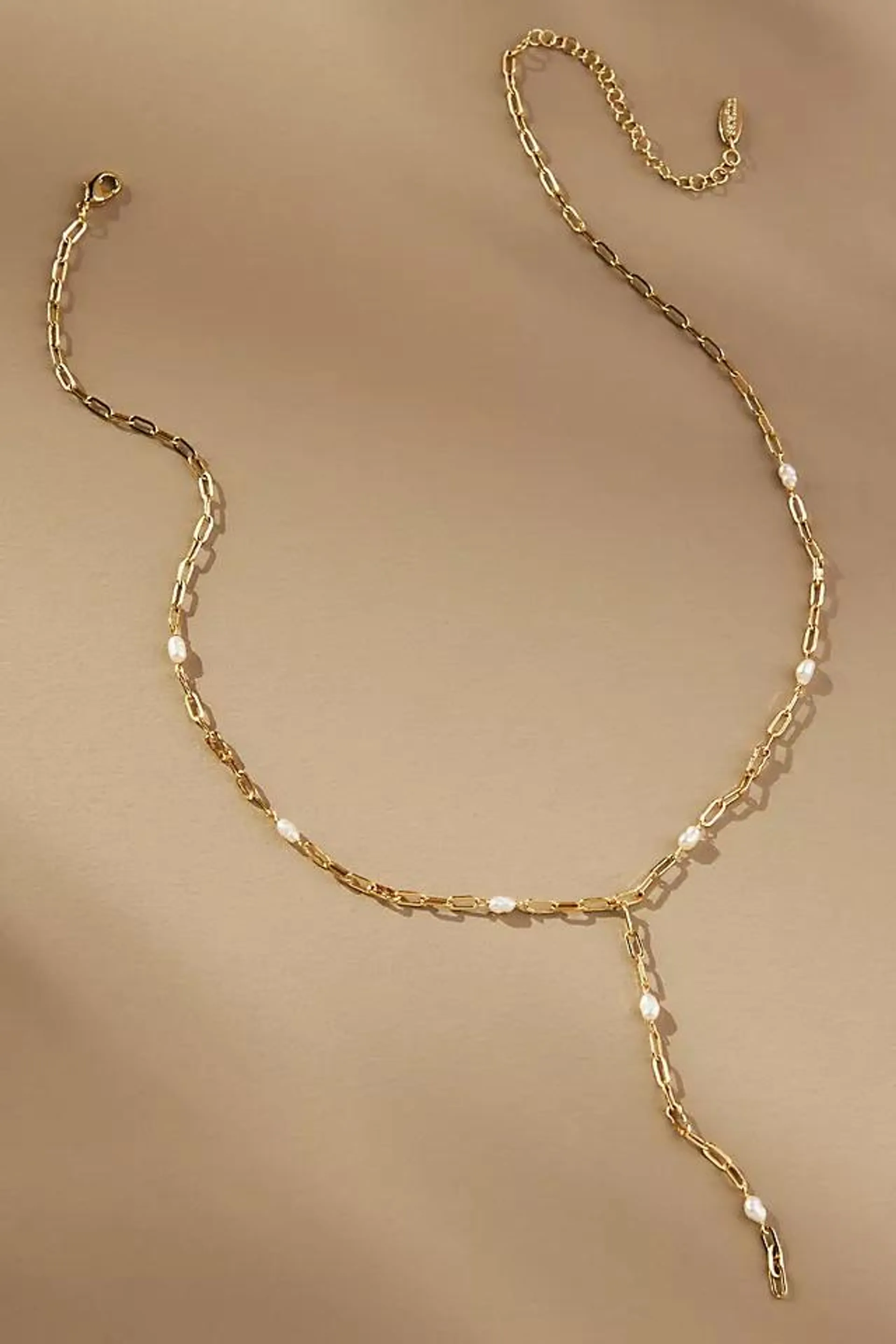 Gold-Plated Pearl Paperclip Y-Shape Necklace