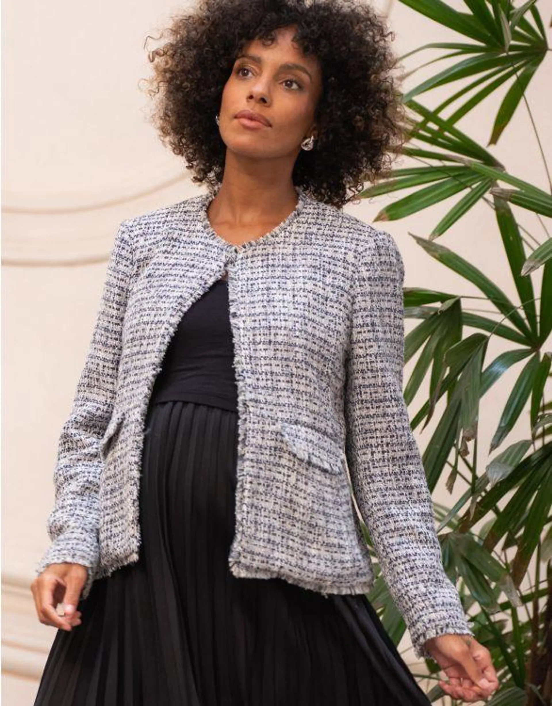 Fringed Tweed Maternity Jacket