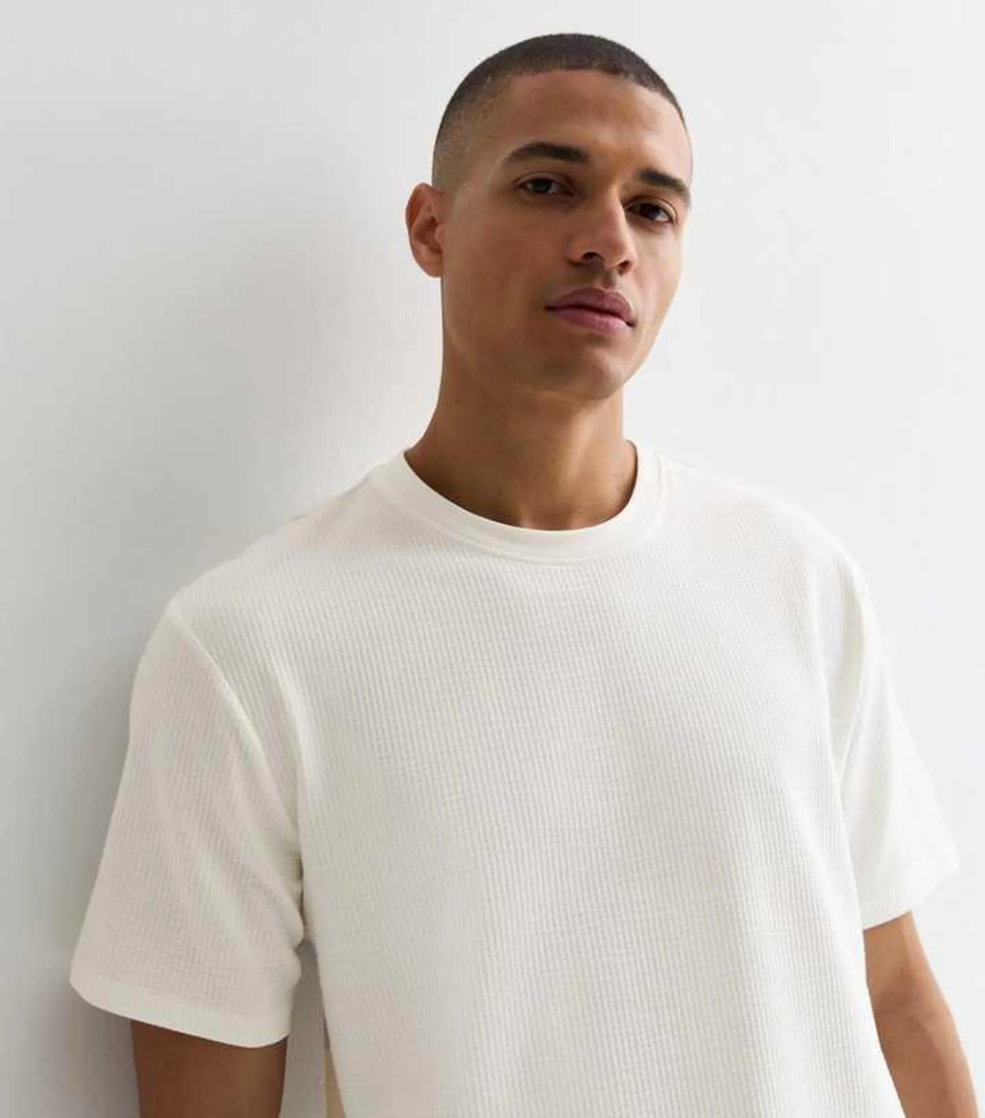 Off White Textured Short Sleeve T-Shirt