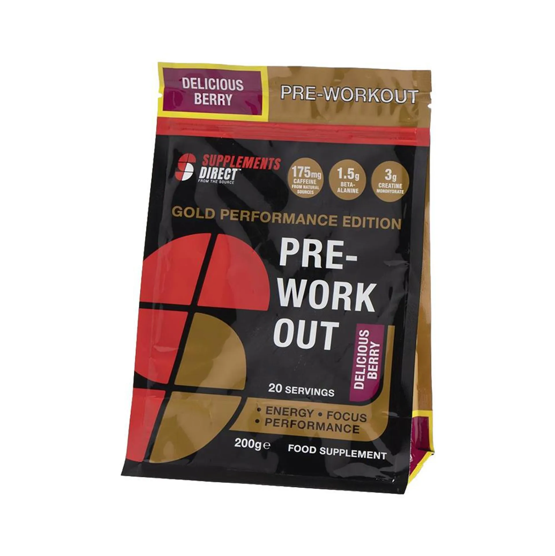 Supplements Direct Gold Performance Edition Pre-Workout 200g - Delicious Berry