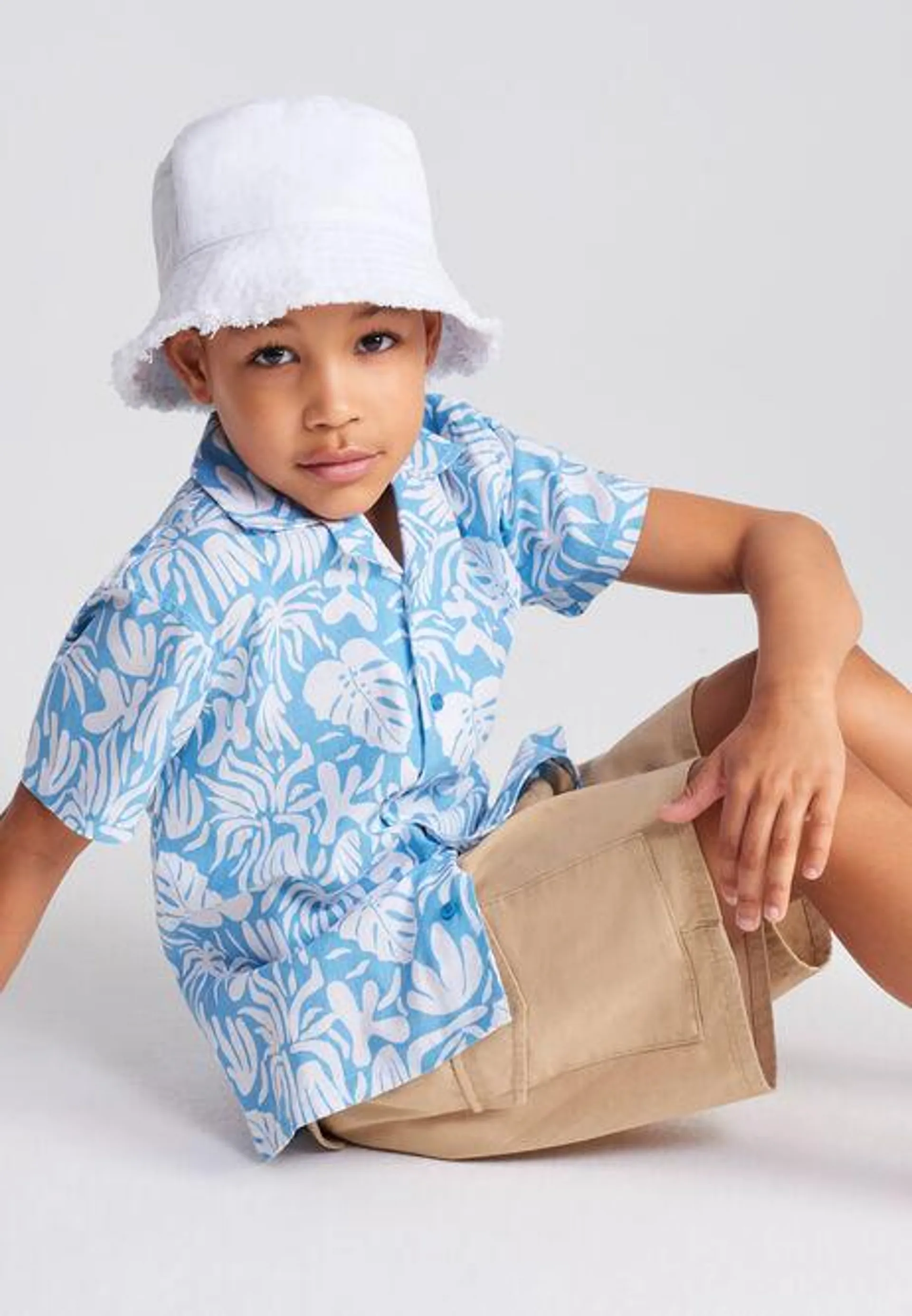 Younger Boys Light Blue Leaf Shirt