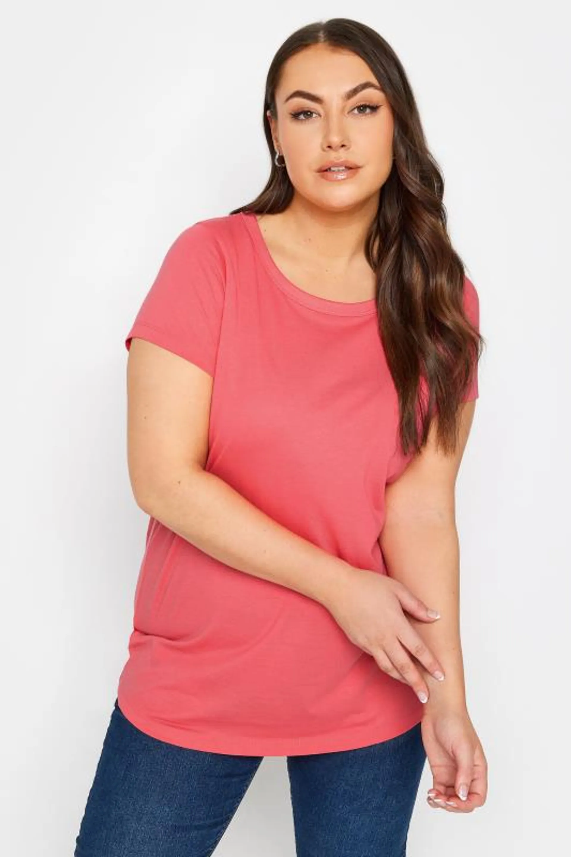 YOURS Curve Coral Pink Short Sleeve T-Shirt