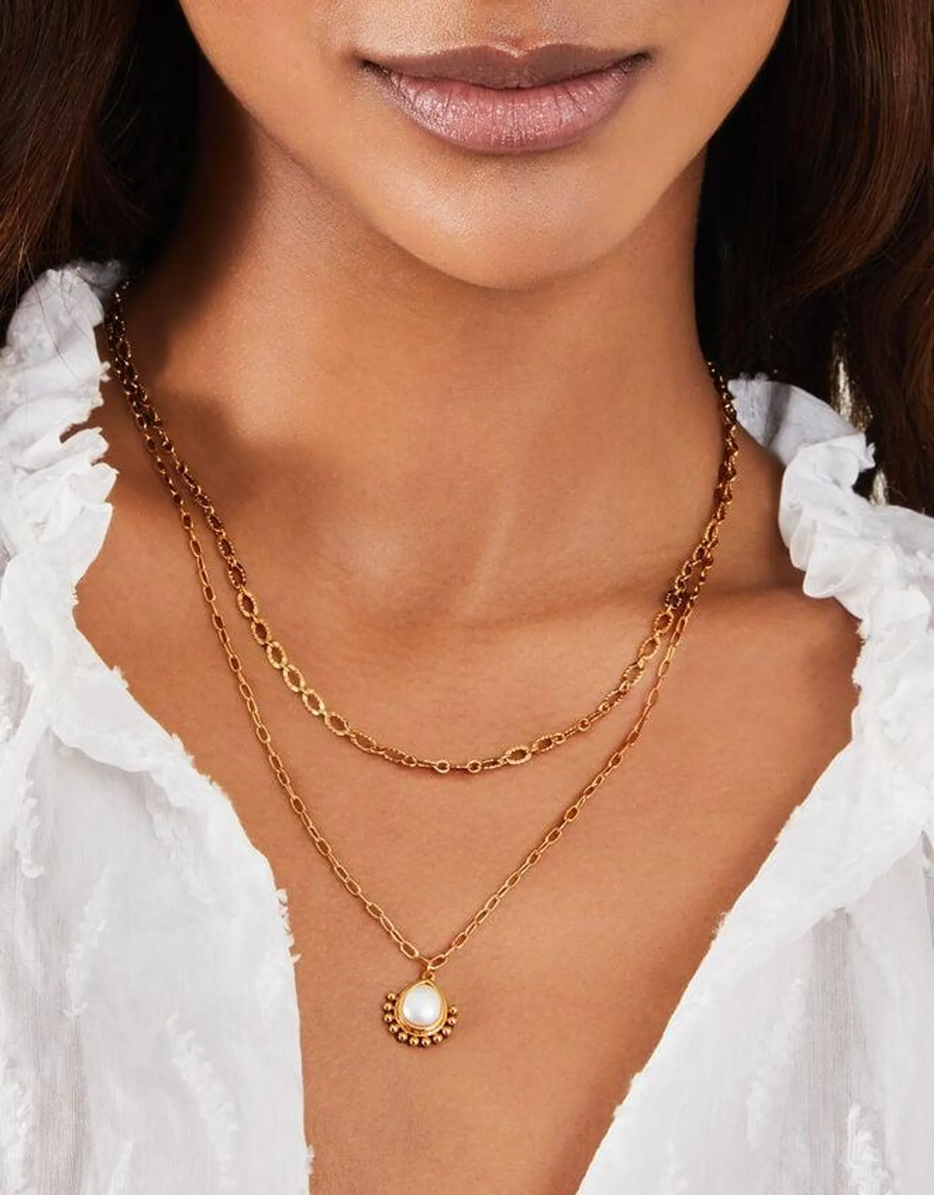 14ct Gold-Plated Pearl Pendant Necklace