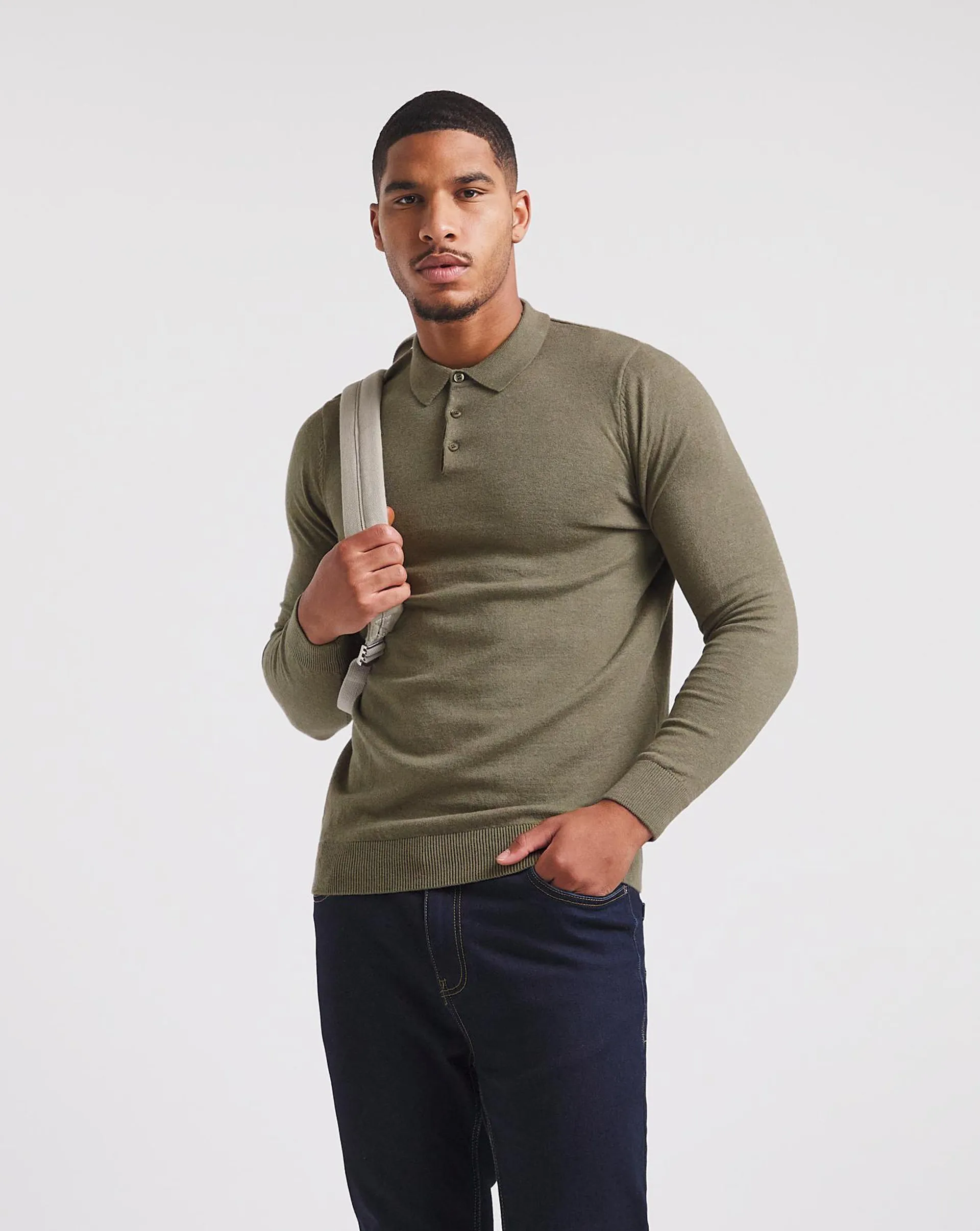 Cashmere Button Through Long Sleeve Polo