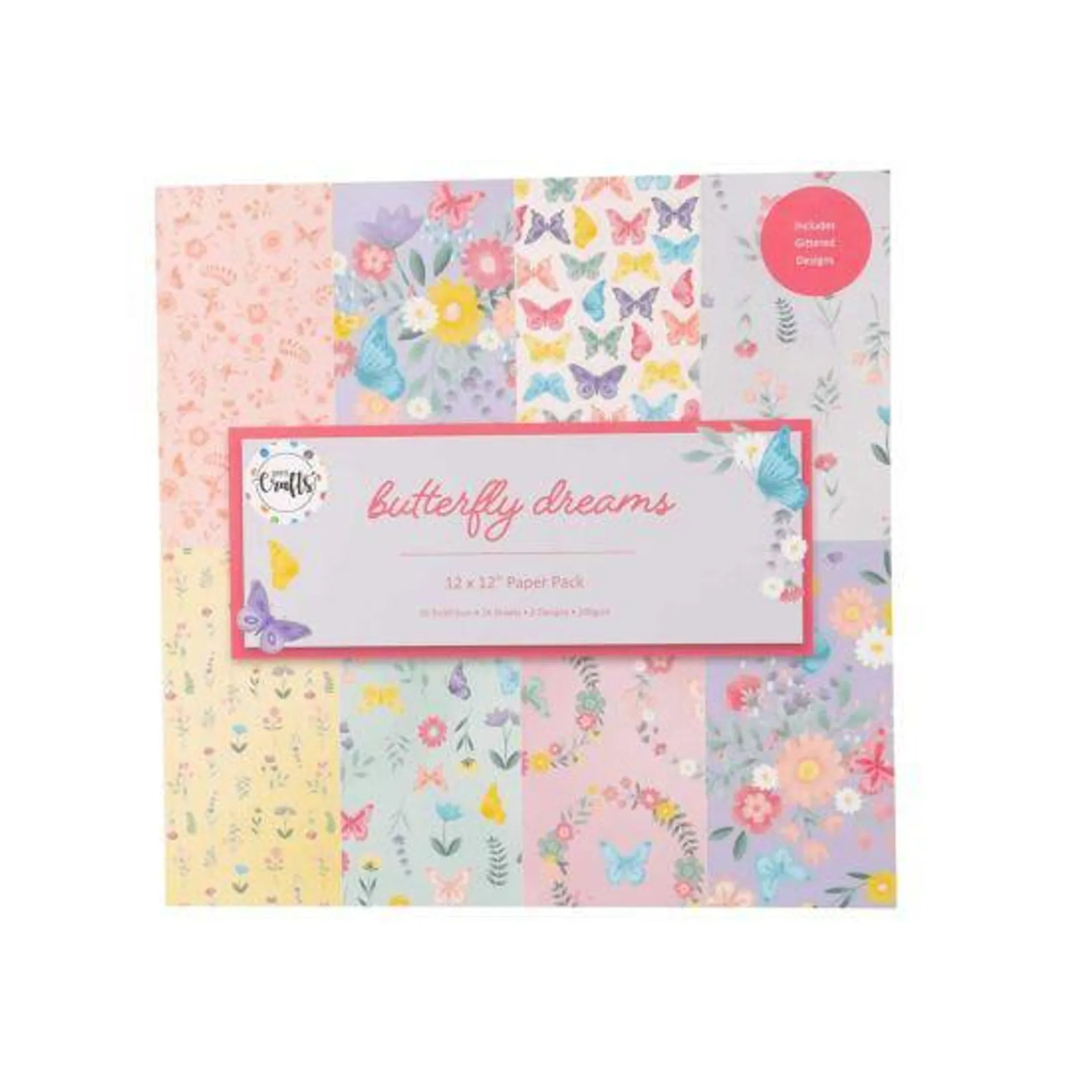 1893 Crafts Craft Paper Pack of 24 Sheets 12 x 12 Inches - Butterfly Dreams