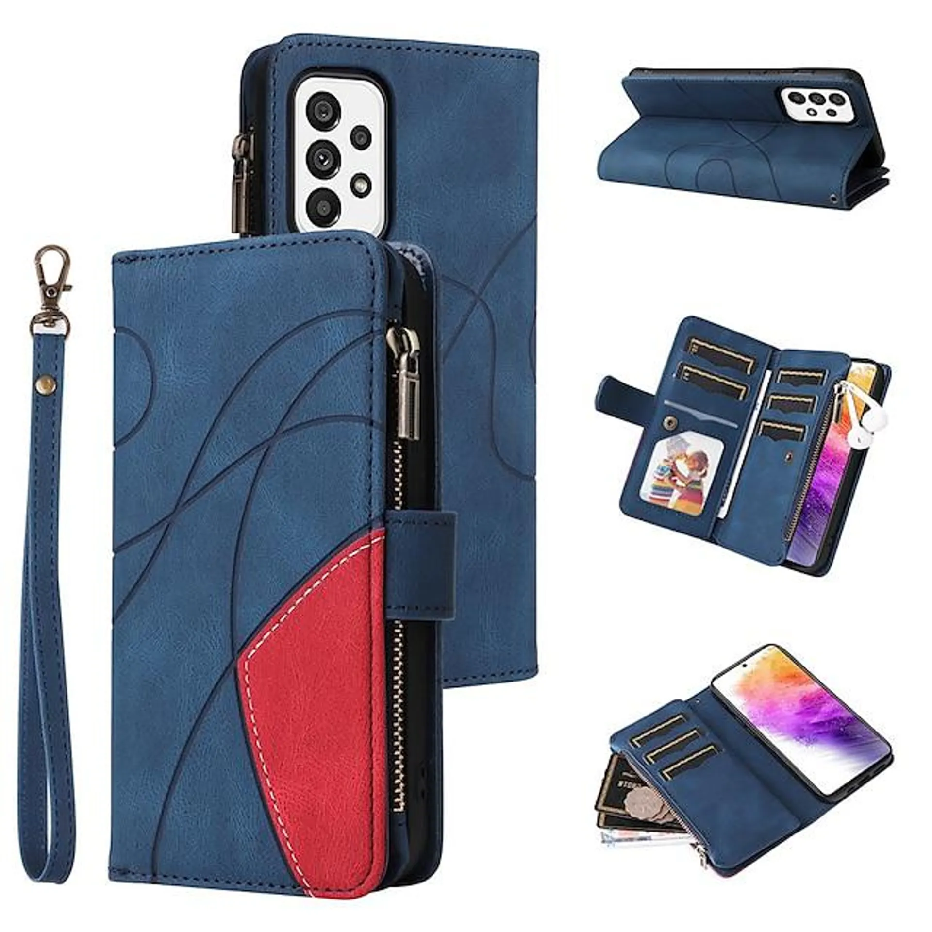 Phone Case For Samsung Galaxy Wallet Case S23 S22 S21 S20 Plus Ultra A73 A53 A33 Flip Zipper with Wrist Strap Solid Colored PU Leather