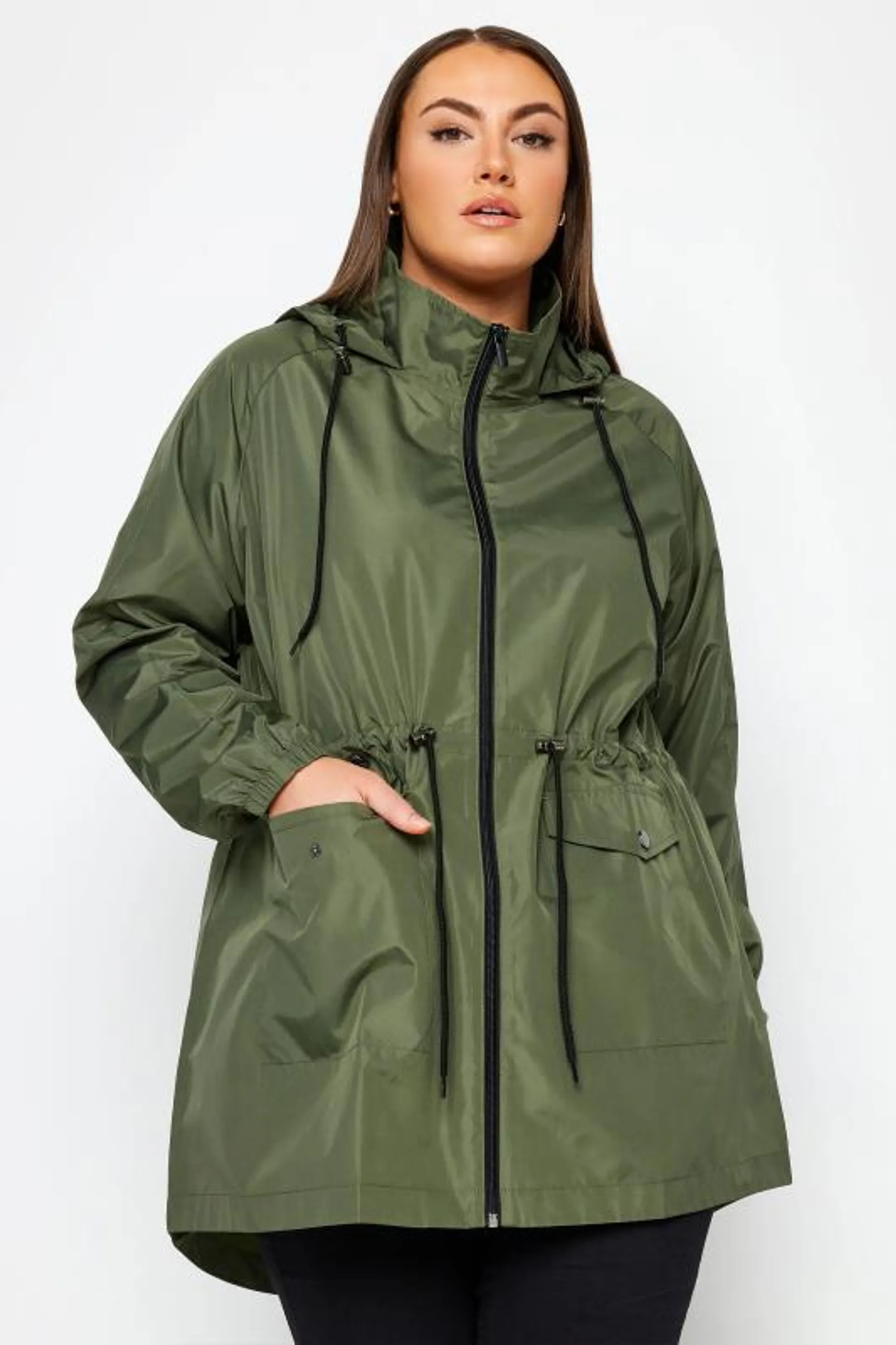 YOURS Curve Khaki Green Drawstring Lightweight Parka Jacket