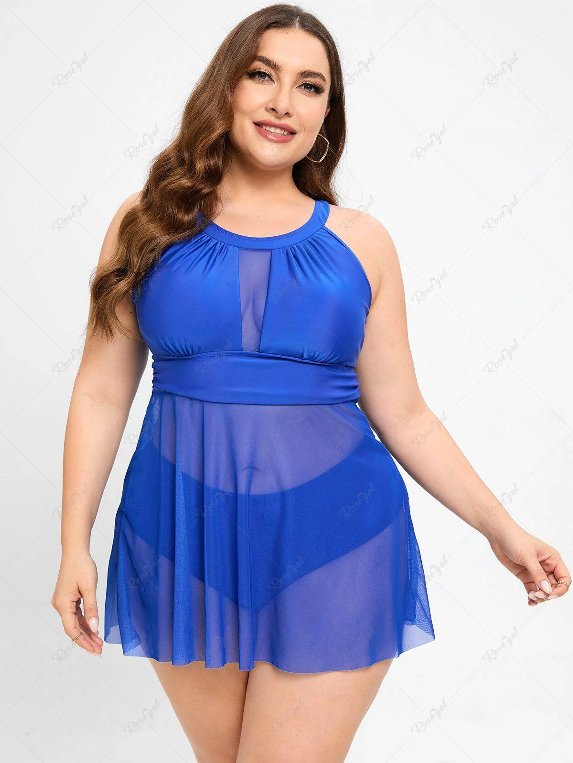 Plus Size Halter Backlessed Ruched Tankini Swimsuit - 2x | Us 18-20