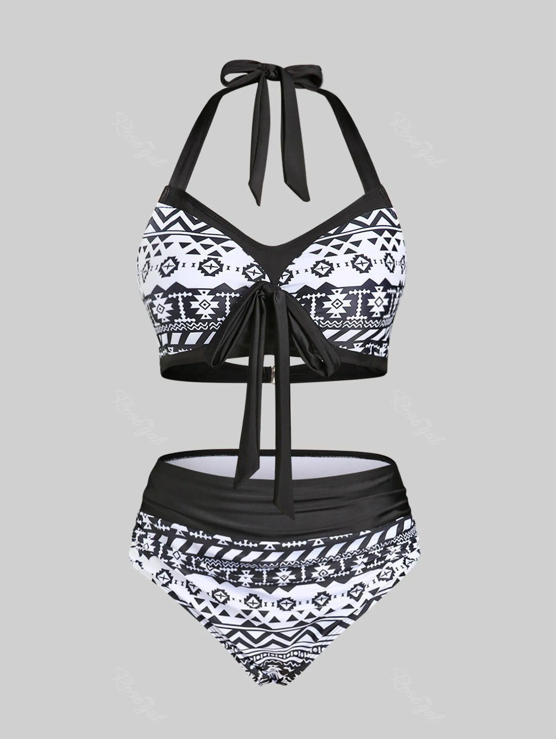 Plus Size & Curve Cutout Geometry Padded Halter Bikini Swimsuit - 5x