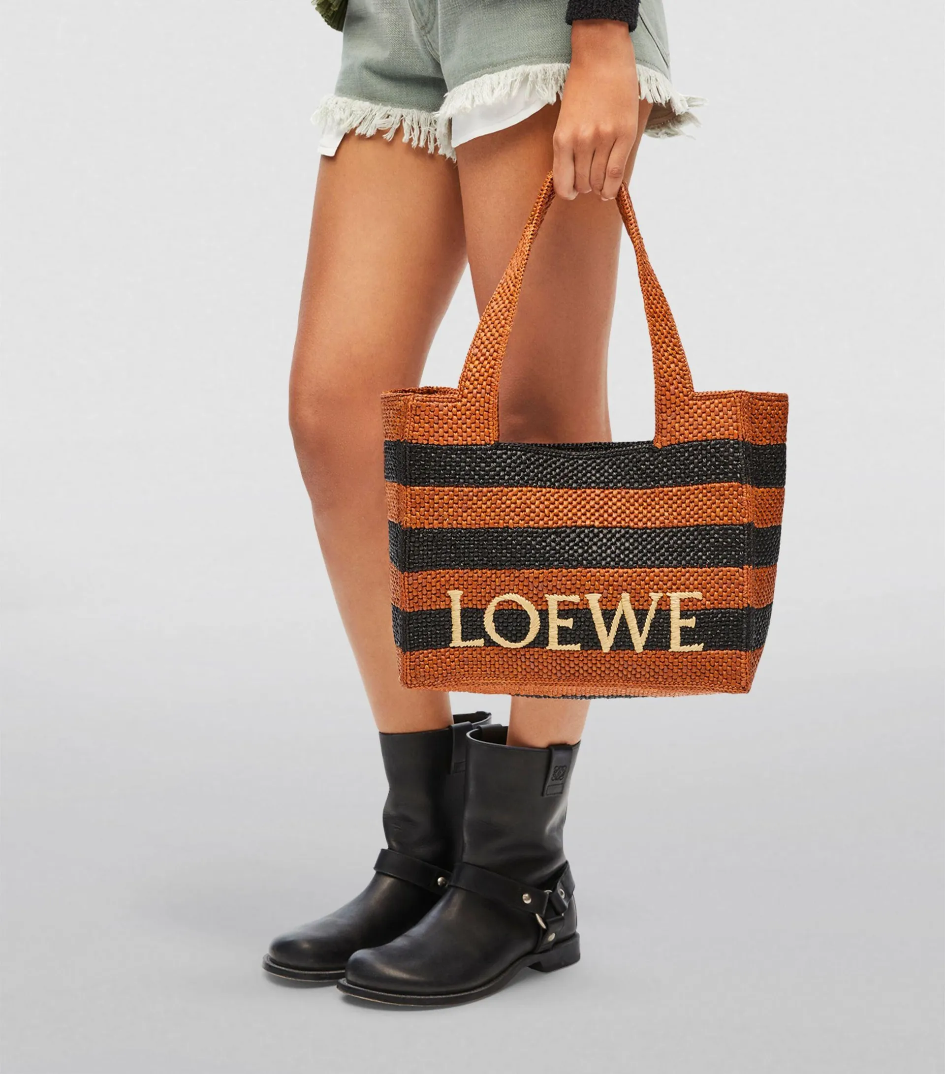 x Paula's Ibiza Medium Raffia Striped Font Tote Bag