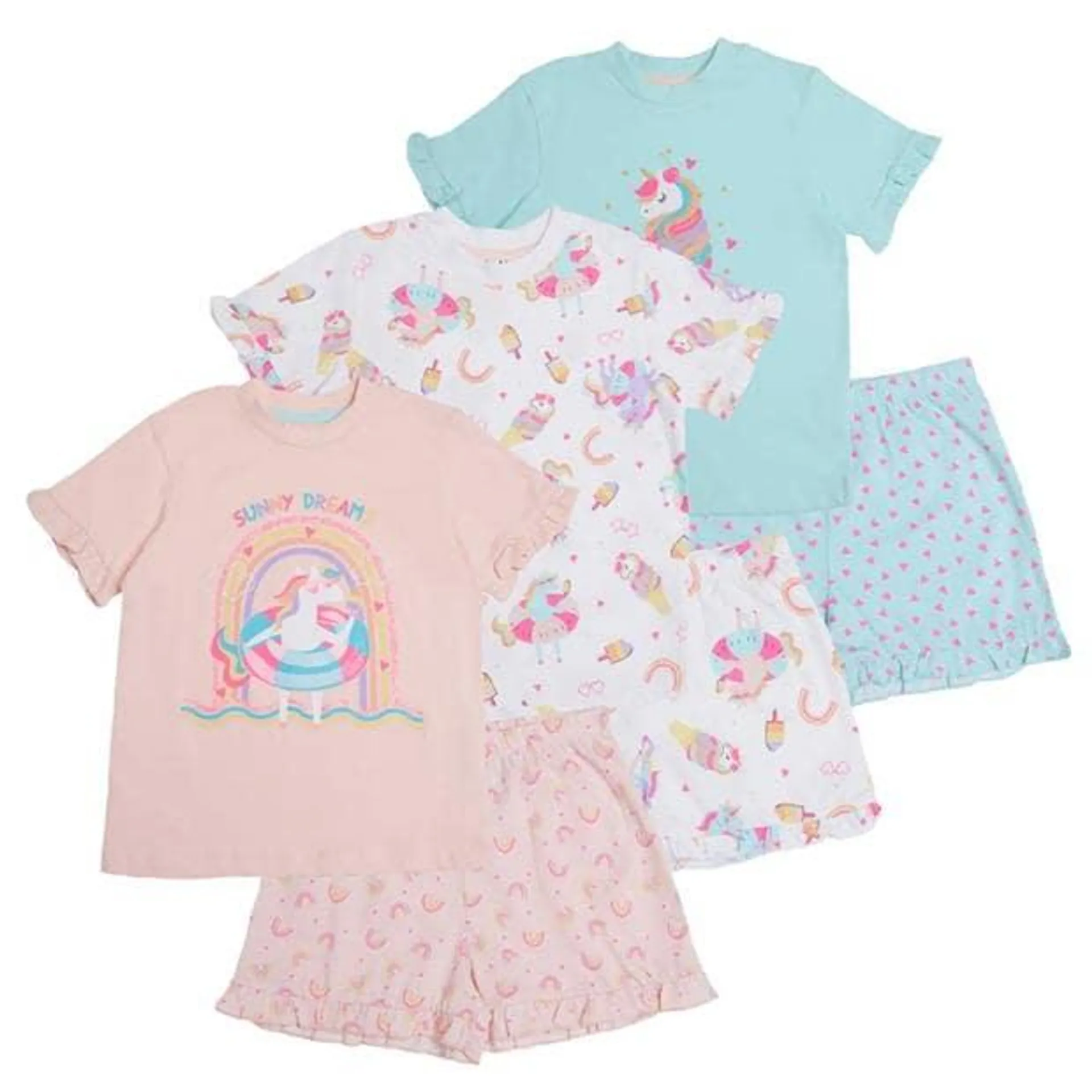 Younger Girls 3 Pack Unicorn Ice Cream Shortie Pyjamas