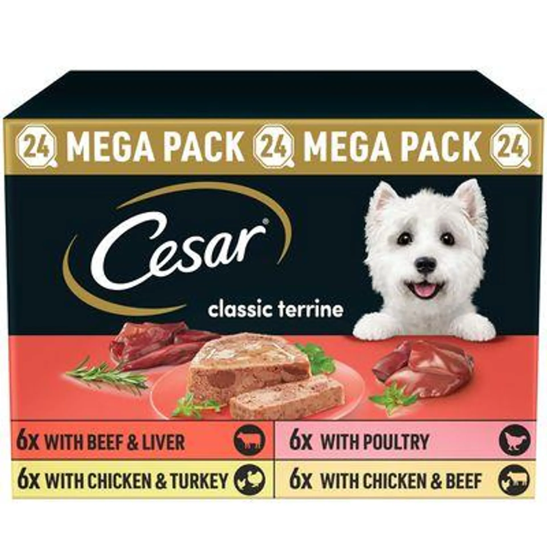 48 x 150g Cesar Classic Terrine Wet Dog Food 42 + 6 Free! *